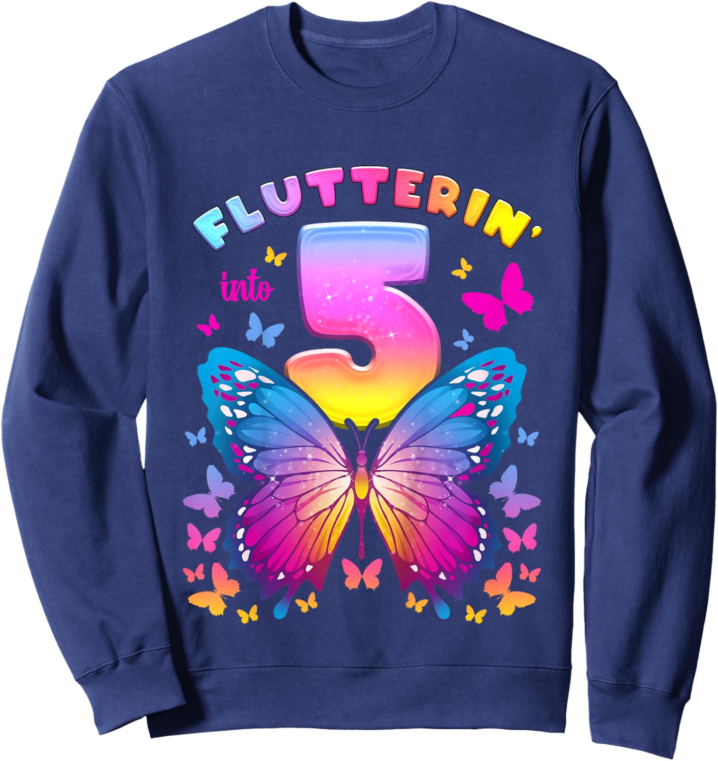 5th Birthday Girl 5 Years Butterfly Number 5 Sweatshirt - Sweatshirt | Navy