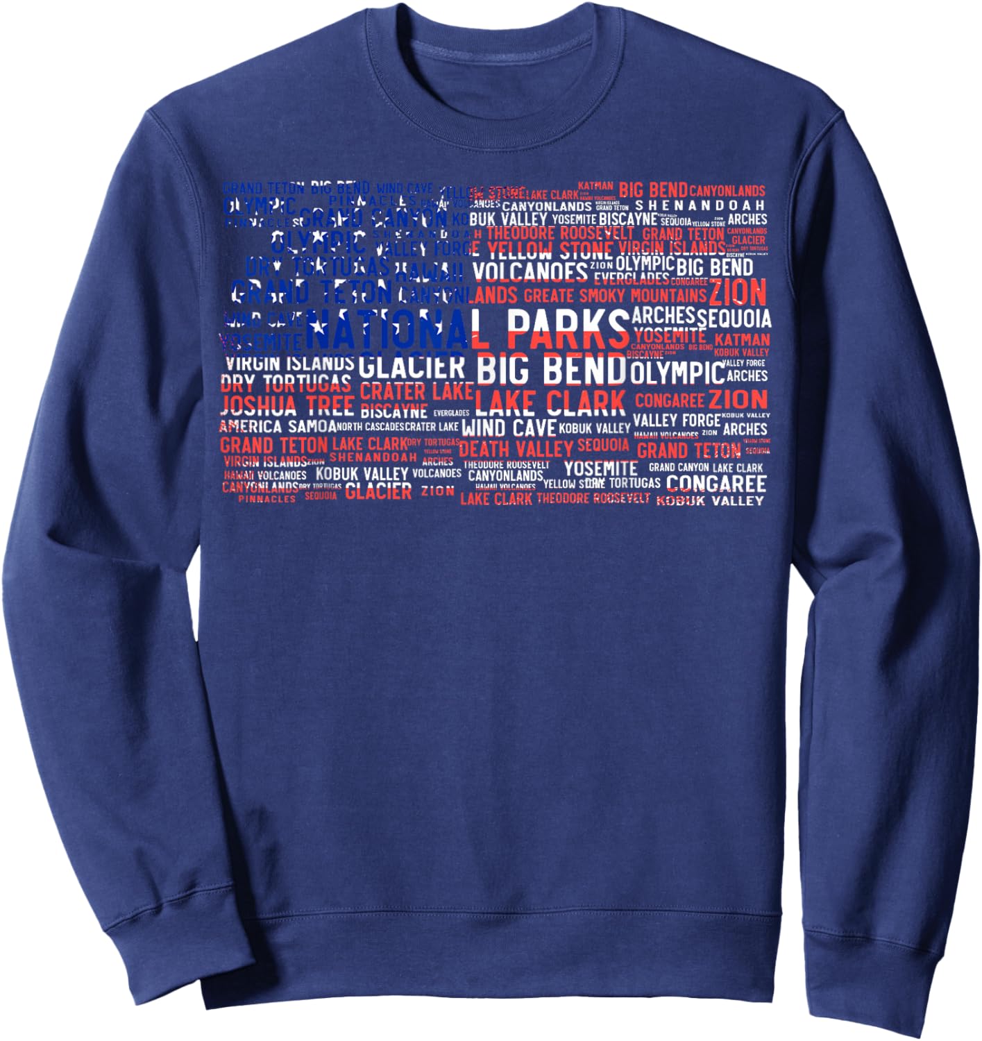 National Parks USA List Word Cloud US Flag Camping & Hiking Sweatshirt - Sweatshirt | Navy