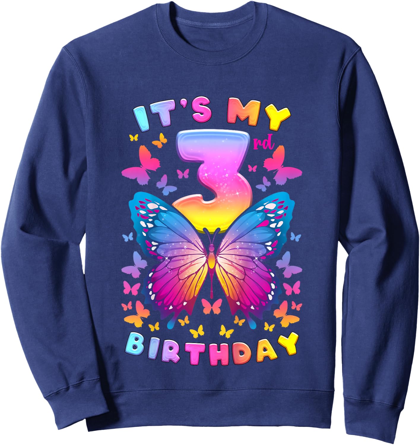 3rd Birthday Girl 3 Years Butterfly Number 3 Sweatshirt - Sweatshirt | Navy