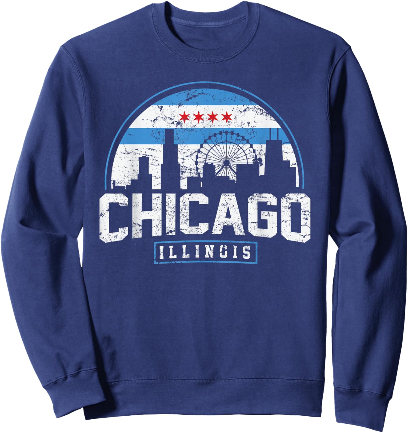 Chicago Illinois Flag Vintage Skyline Shirt Men Women Sweatshirt - Sweatshirt | Navy