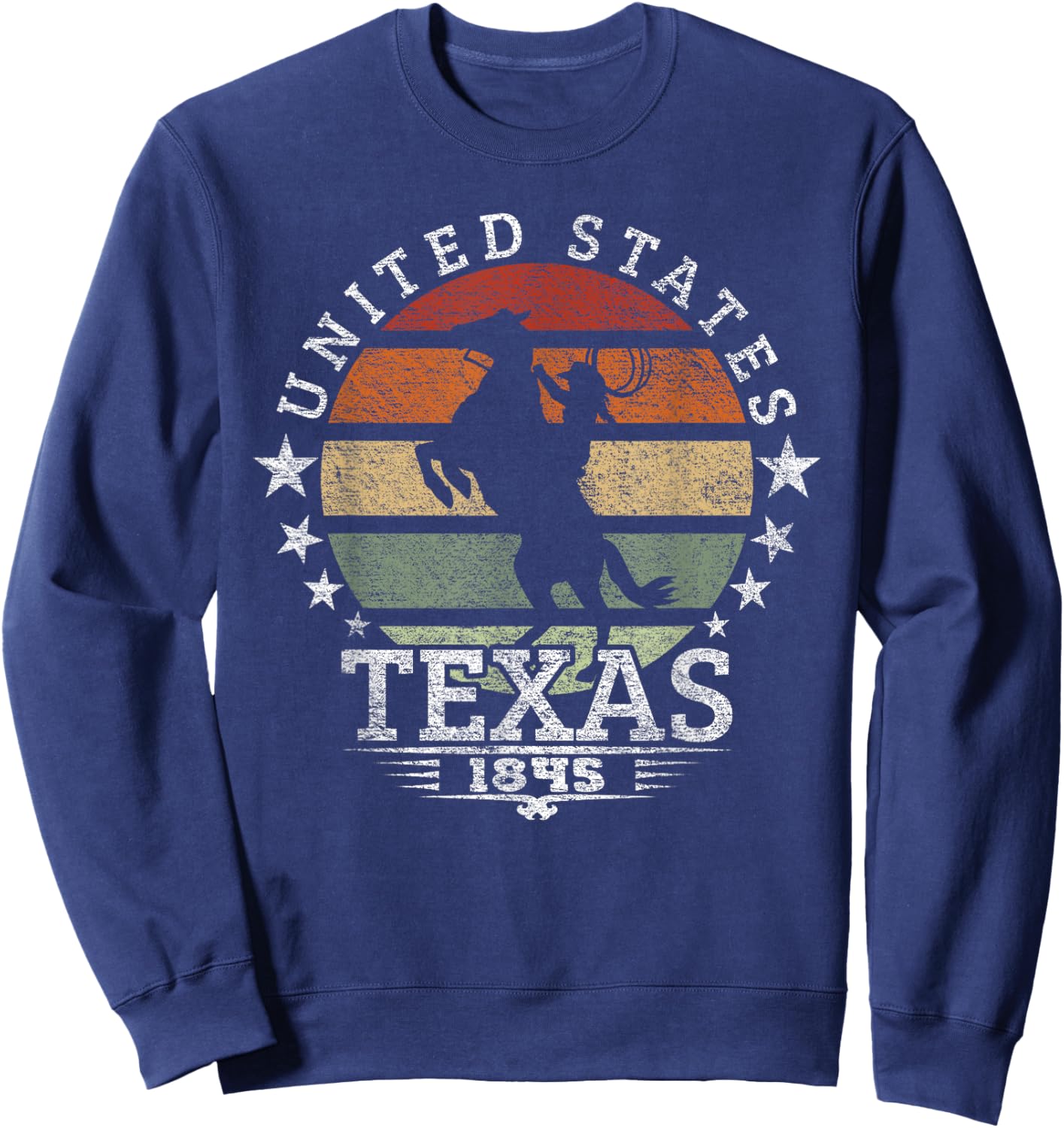 Texas 1845 Vintage horse silhouette Cowboy and Rodeo Fan Sweatshirt - Sweatshirt | Navy