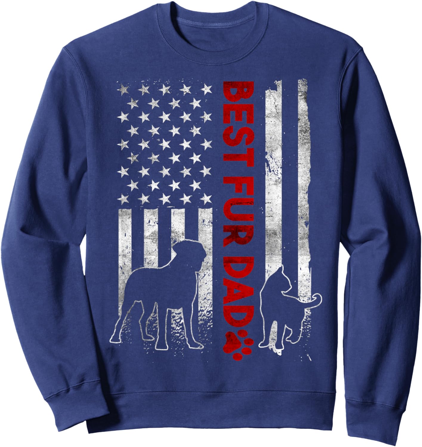 Retro Best Fur Dad Ever American Flag Sweatshirt - Sweatshirt | Navy