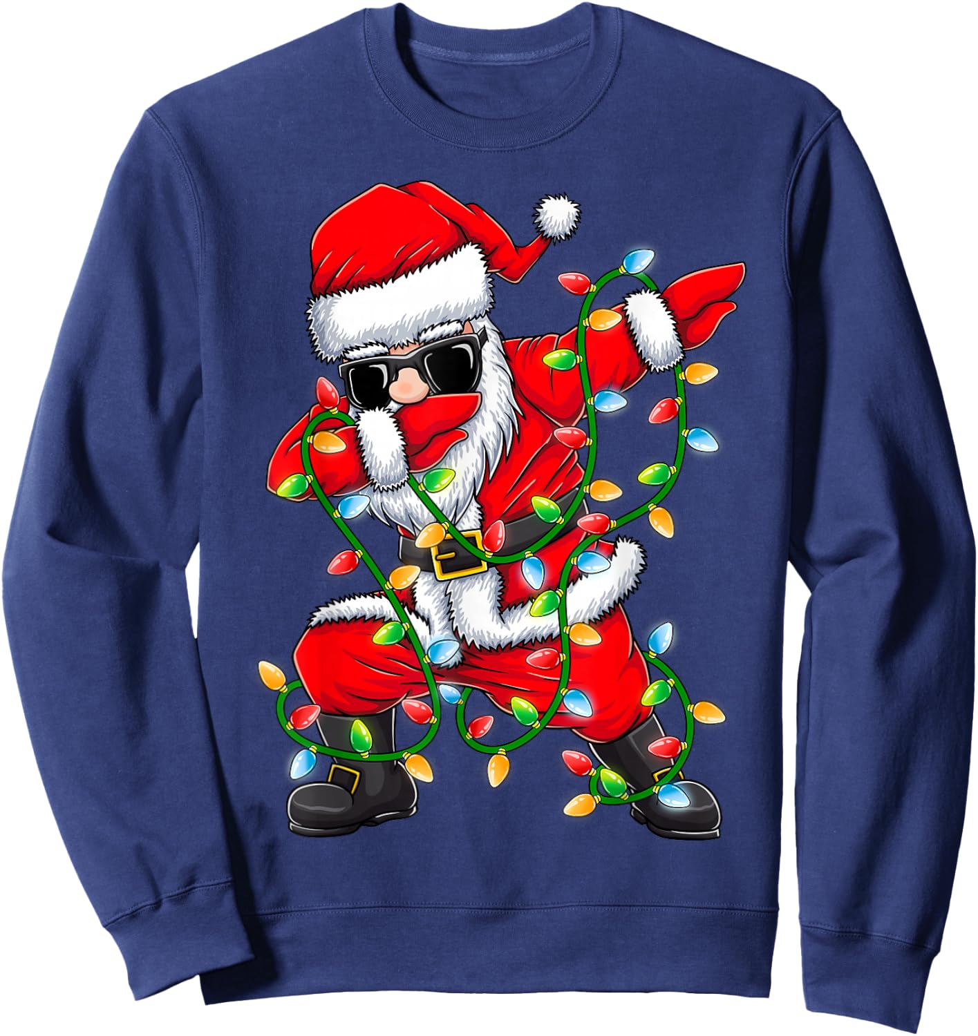 Dabbing Santa Xmas Lights Girls Boys Kids Christmas Gifts Sweatshirt - Sweatshirt | Navy