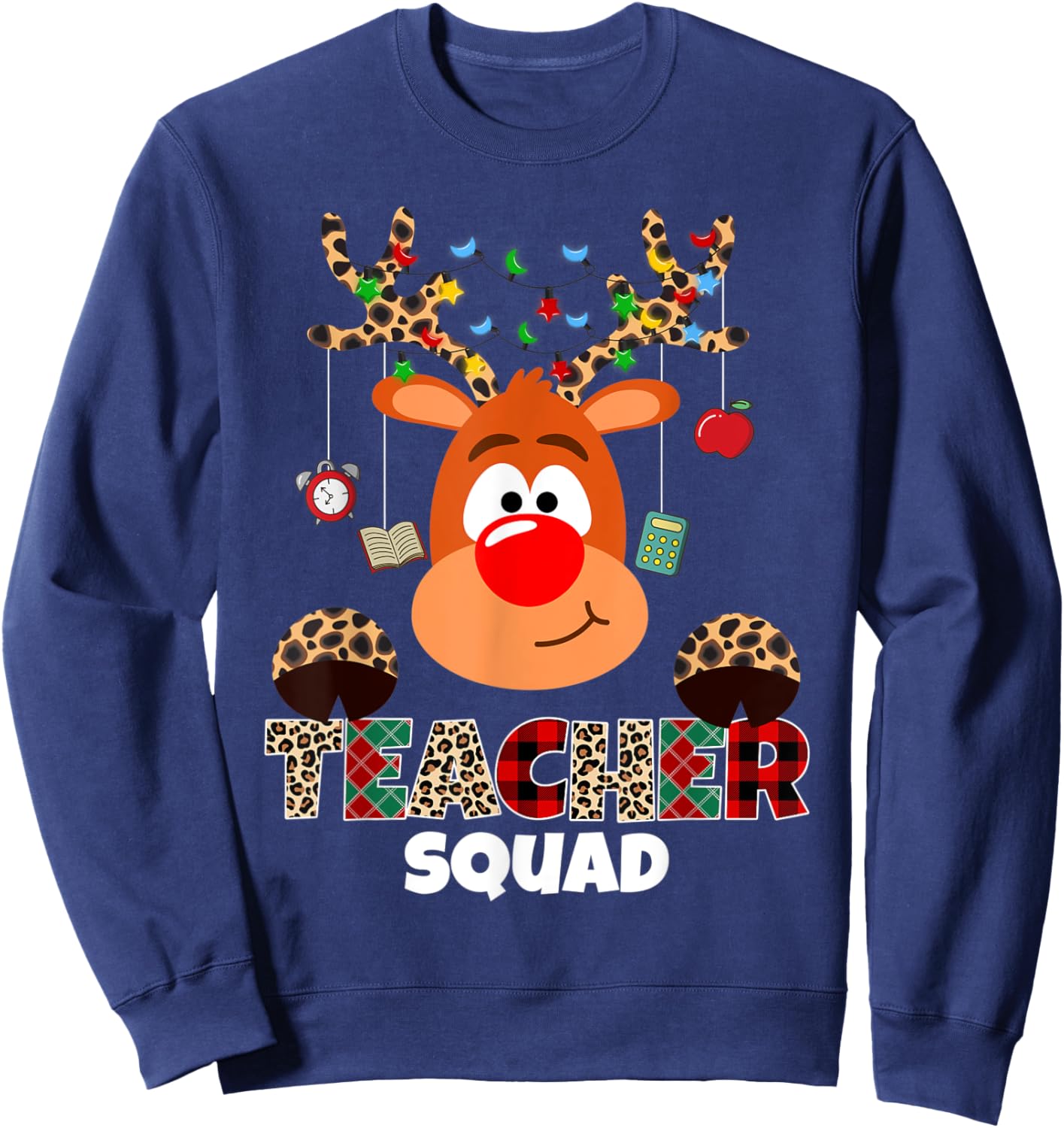 Teacher Squad Reindeer Funny Teacher Christmas Xmas Pajama Sweatshirt - Sweatshirt | Navy