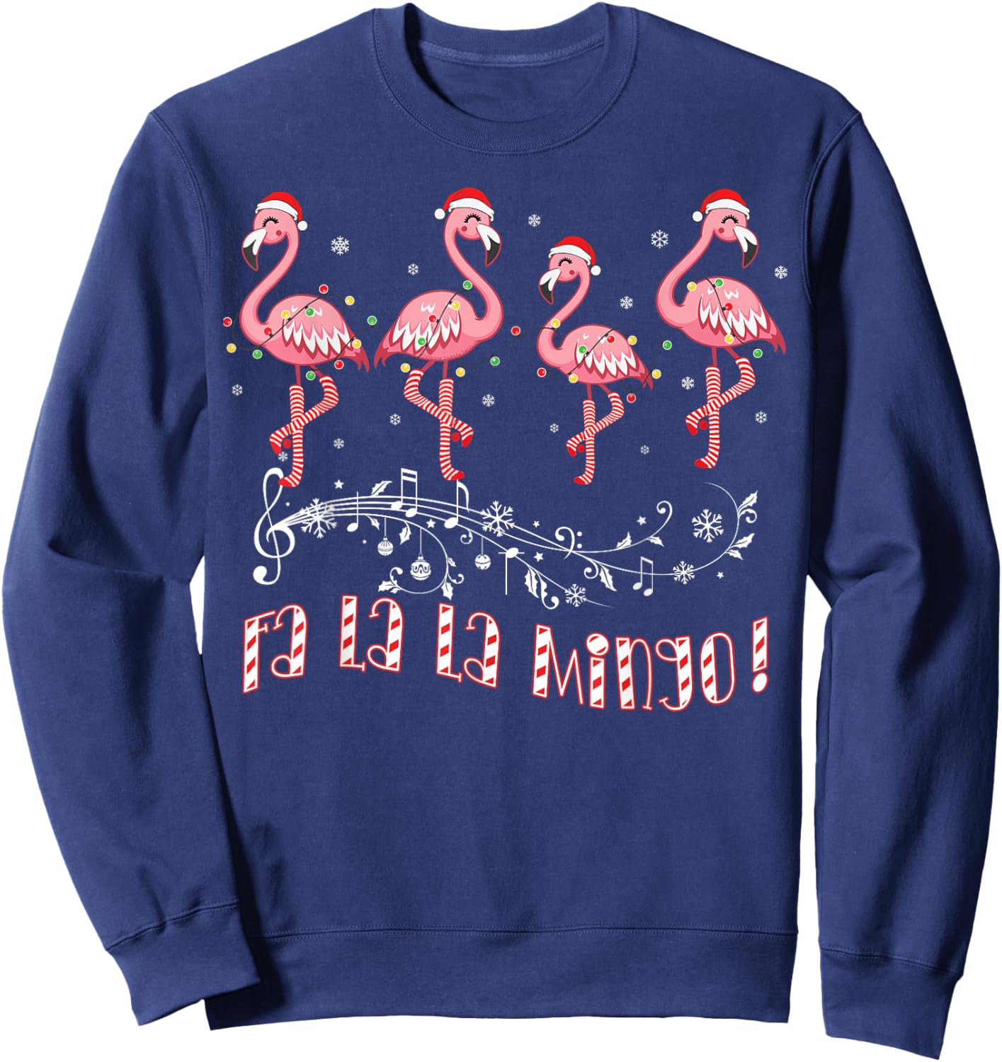 Candy Cane Flamingoes Fa La La MINGO Flamingo Christmas Sweatshirt - Sweatshirt | Navy