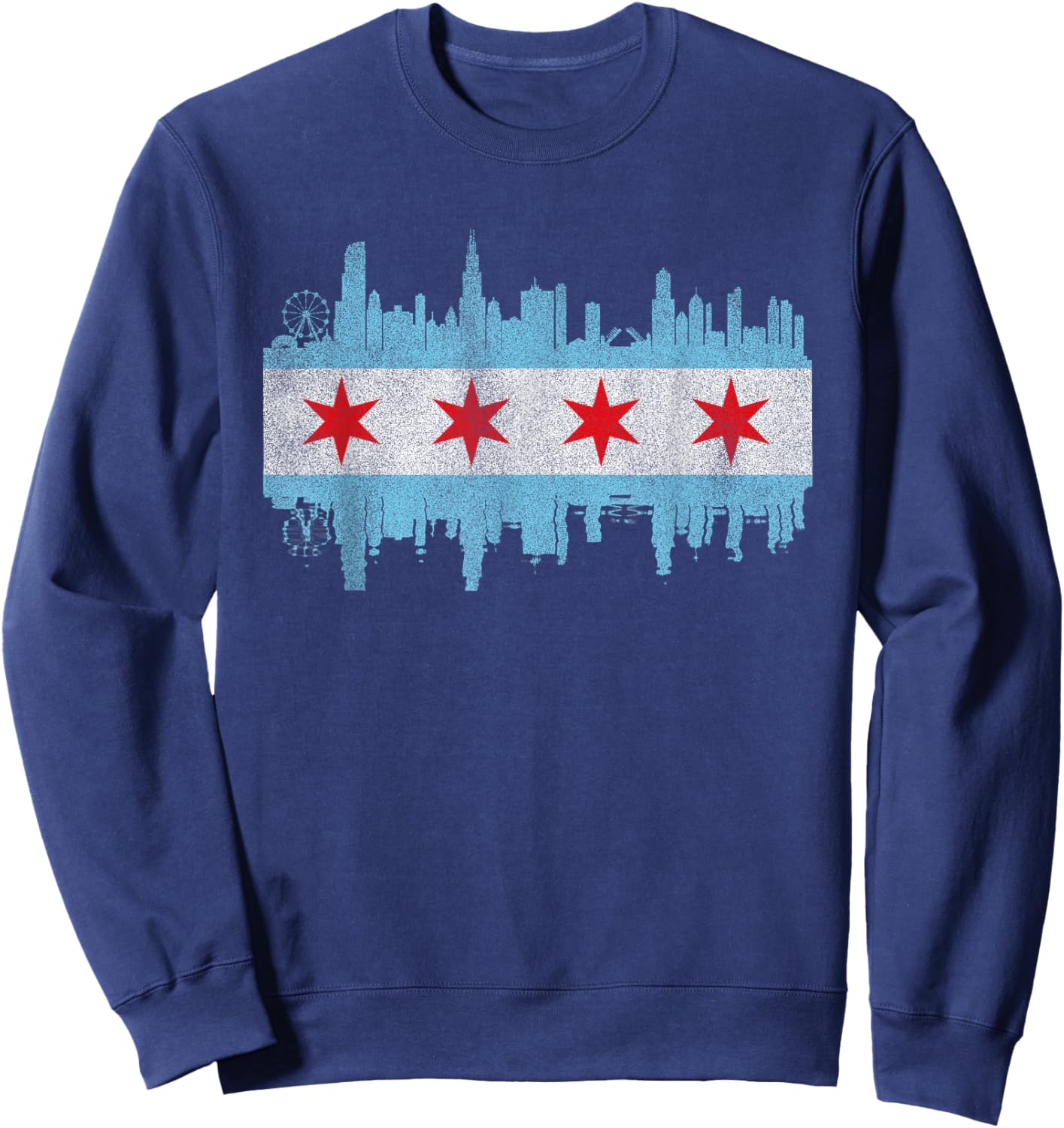 Chicago City Skyline Flag - Vintage Chicago City DISTRESSED Sweatshirt - Sweatshirt | Navy