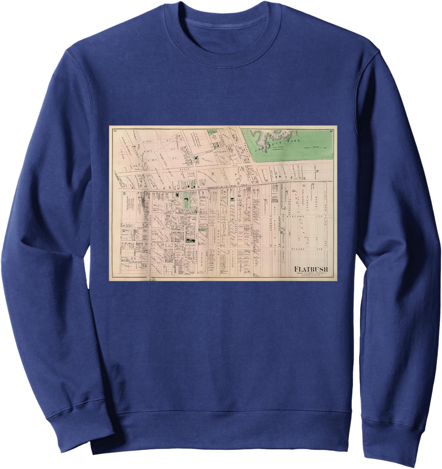 Vintage Flatbush NY Map (1873) Sweatshirt - Sweatshirt | Navy