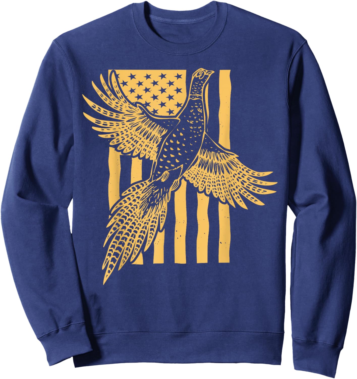 Vintage Pheasant Bird Hunter American Flag Hunting Father Sweatshirt - Sweatshirt | Navy