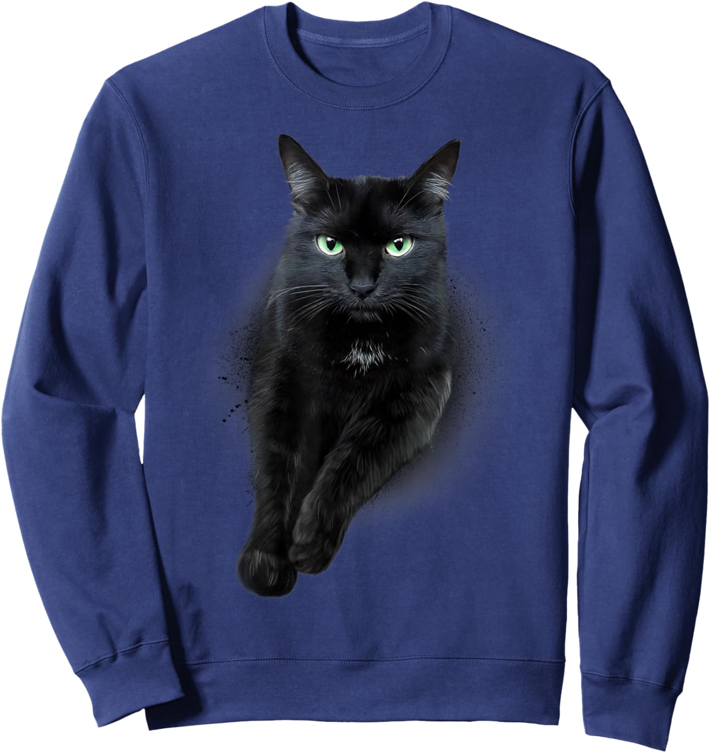 Cute Serious Face Black Green-eyed Cat Women Kids Sweatshirt - Sweatshirt | Navy