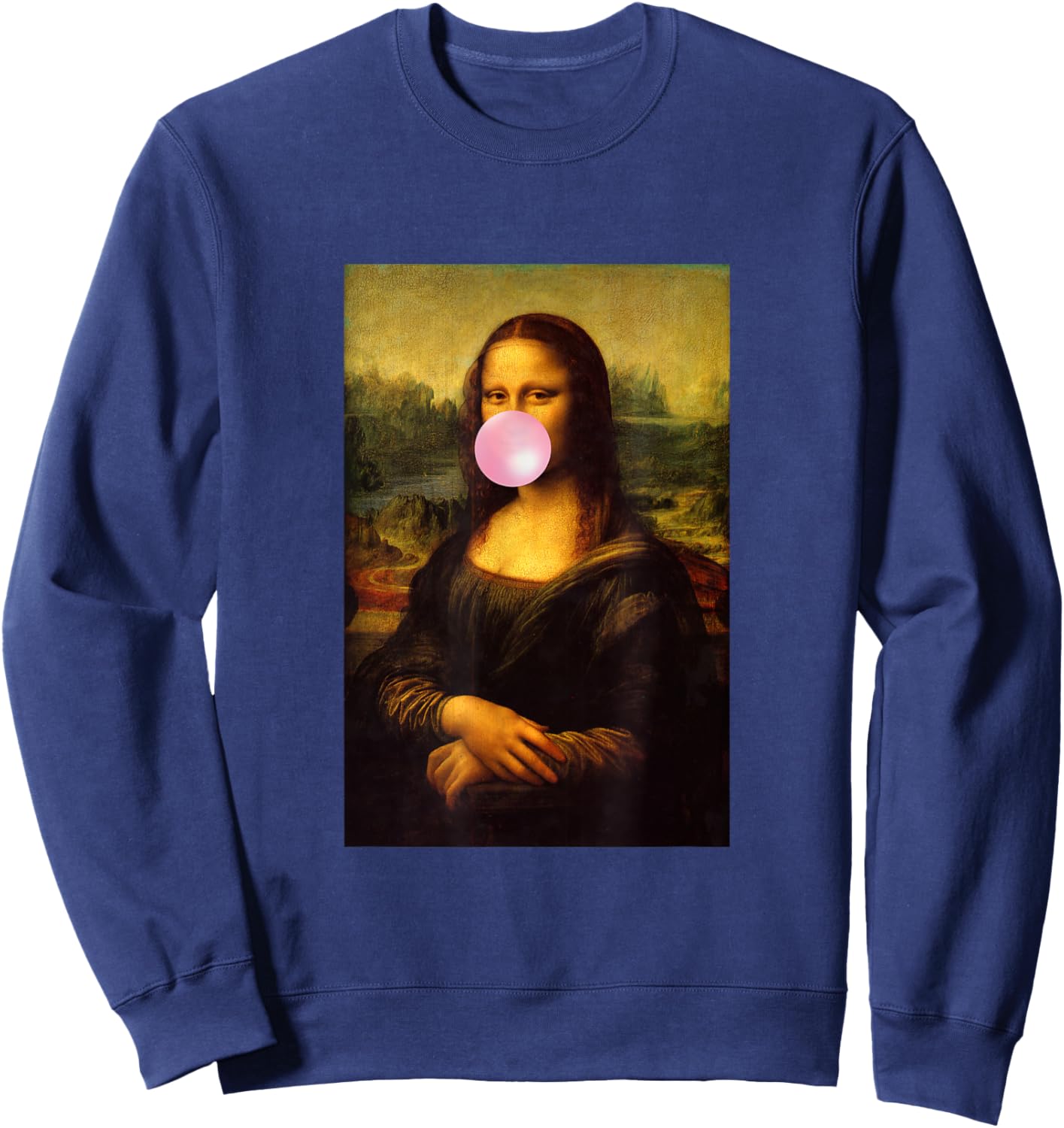 Enjoy Wear Sarcastic French Mona Lisa Chewing Bubble Gum Fun Sweatshirt - Sweatshirt | Navy