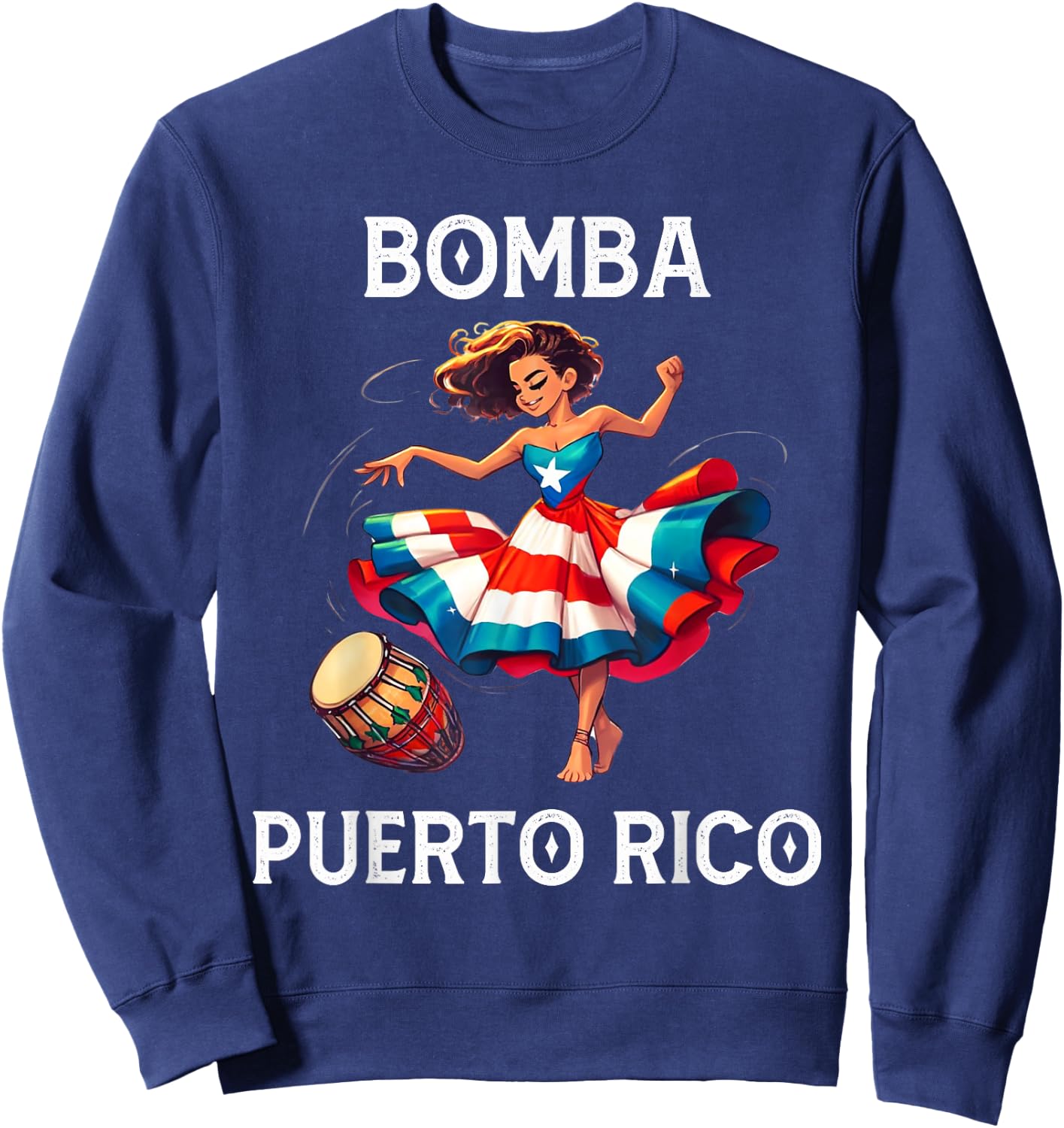 Puerto Rico Flag Hispanic Heritage Month Women Bomba Dancer Sweatshirt - Sweatshirt | Navy