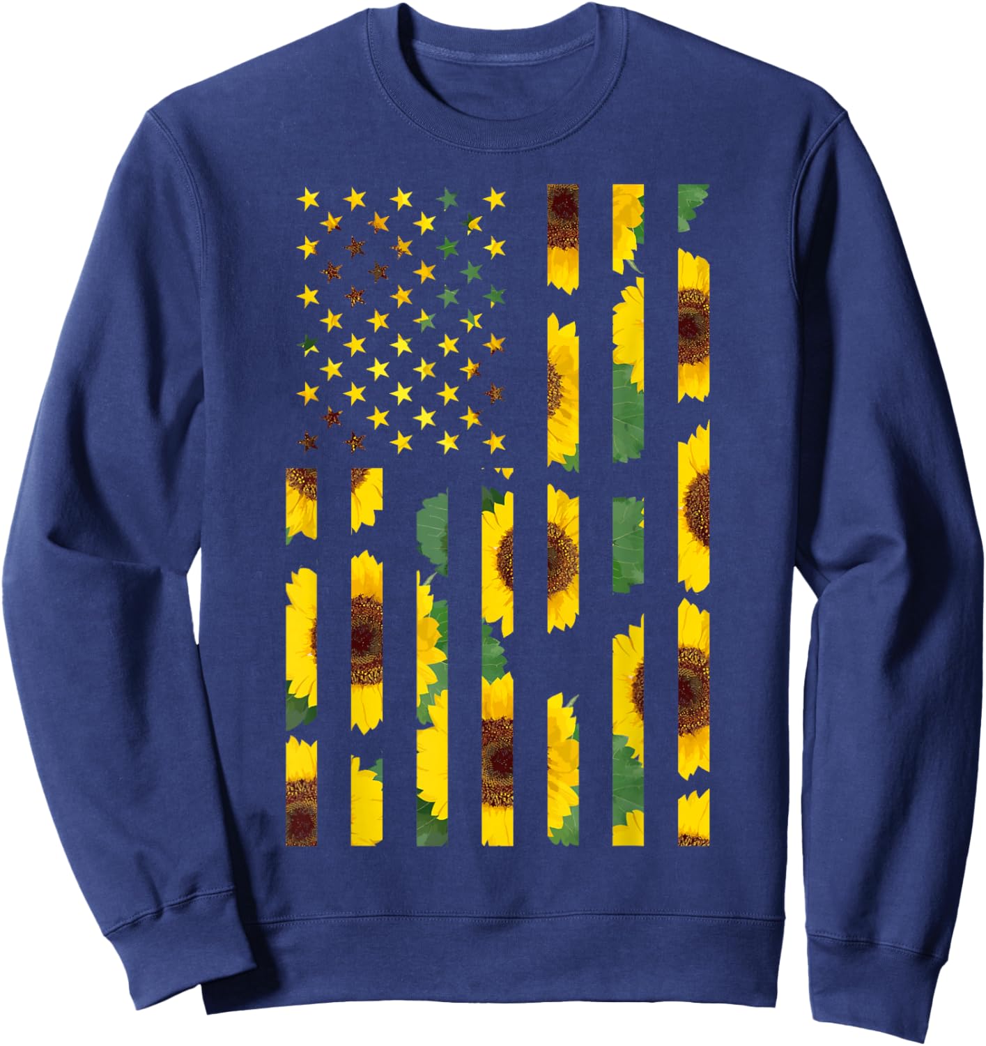 Sunflower Flag Super Cute Patriotic Yellow American Flag Sweatshirt - Sweatshirt | Navy