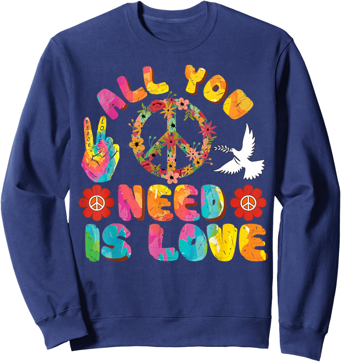 Tye Dye Peace Sign 70s Tie Dye Hippie Peace Sign Sweatshirt - Sweatshirt | Navy