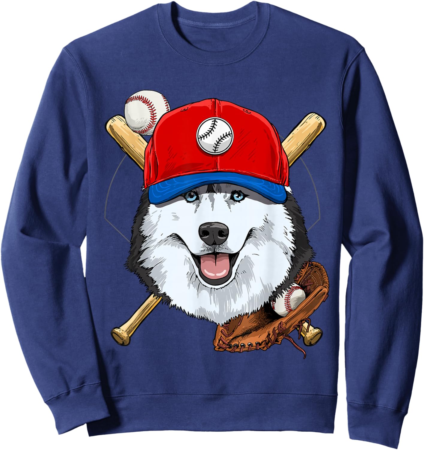 Siberian Husky Baseball Dog Lovers Baseball Player Sweatshirt - Sweatshirt | Navy