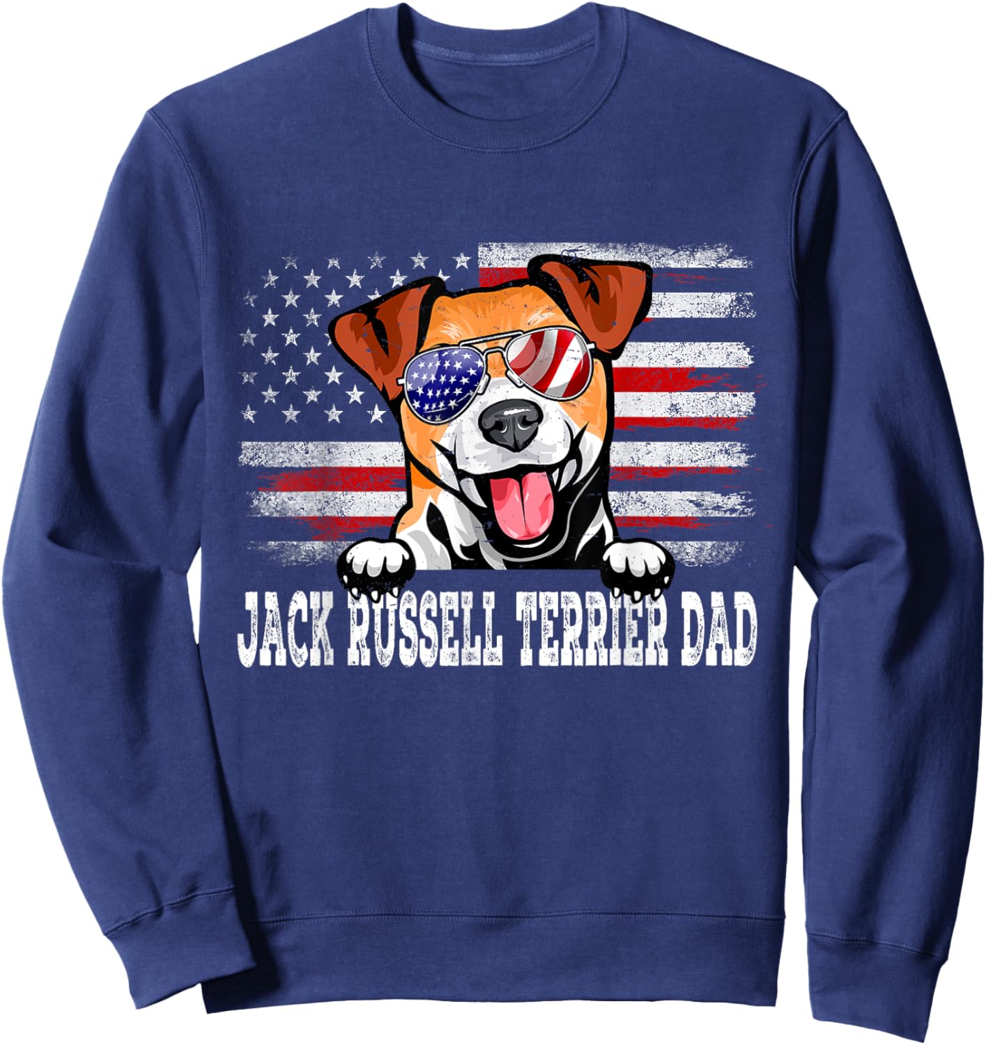 Vintage Jack Russell Terrier Dad American Flag Father's Day Sweatshirt - Sweatshirt | Navy