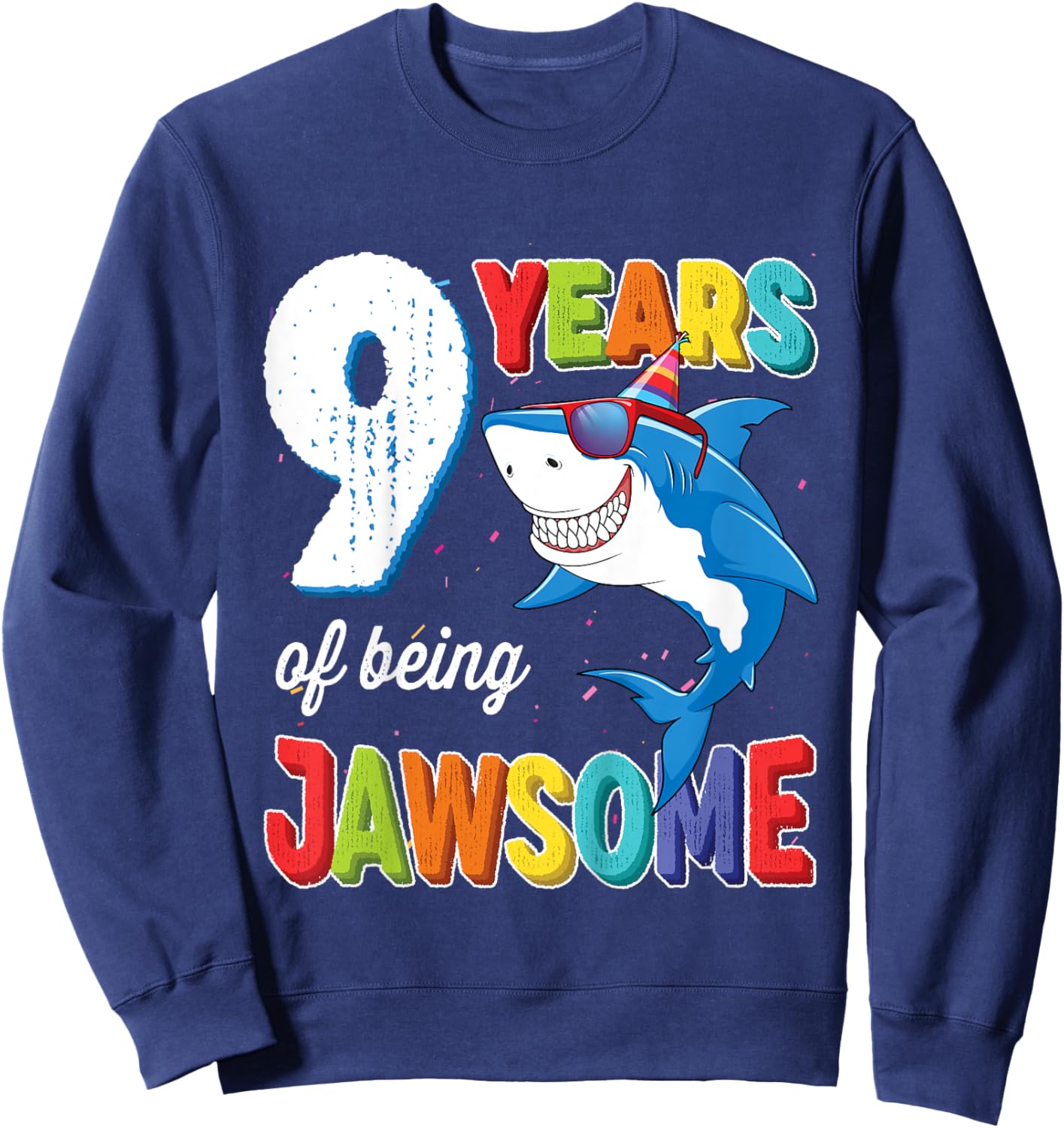 Kids 9 Year Old Boys Kids JawSome Shark 9th Birthday Sweatshirt - Sweatshirt | Navy