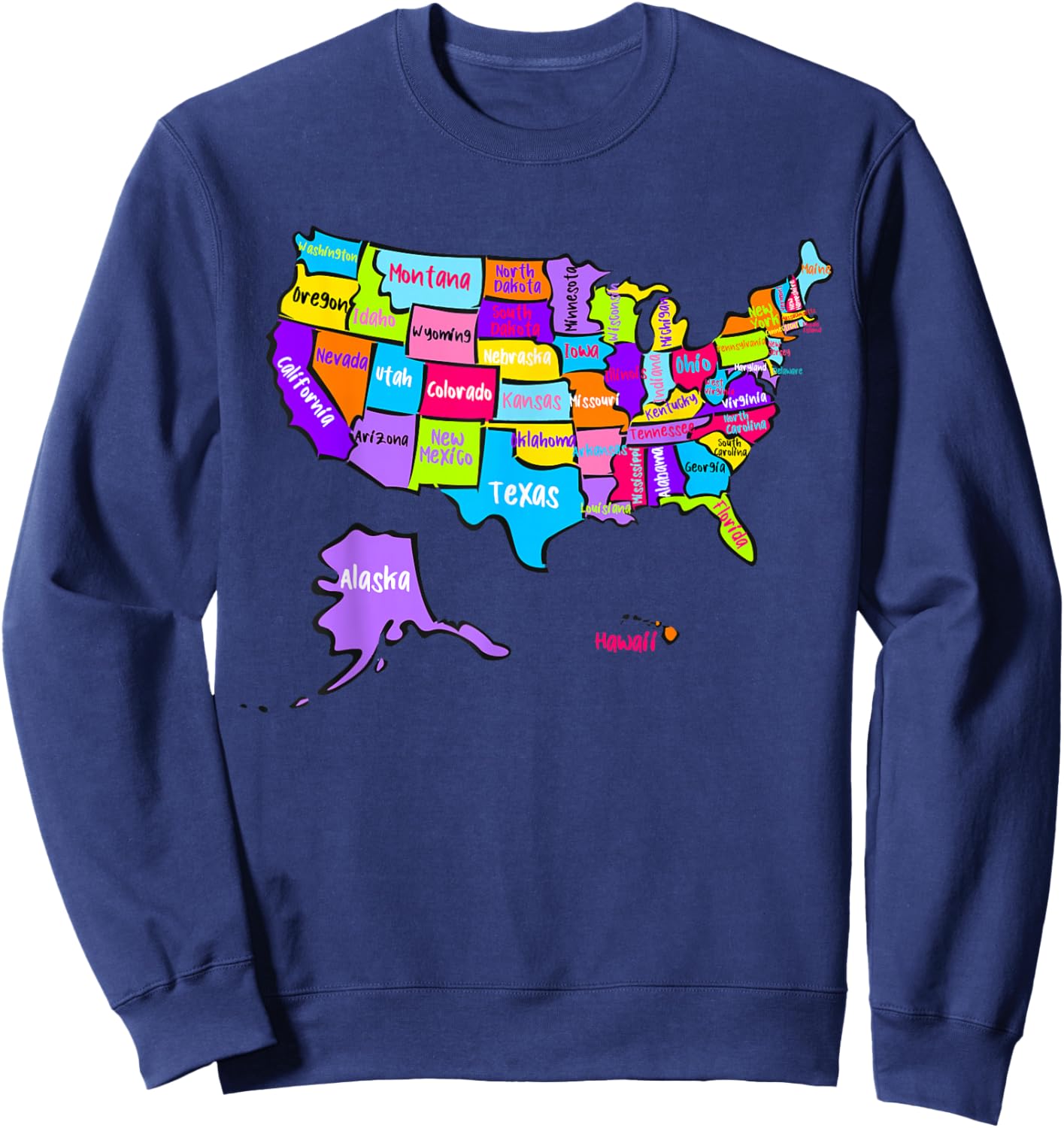 United States of America Colorful Map with State Names Sweatshirt - Sweatshirt | Navy