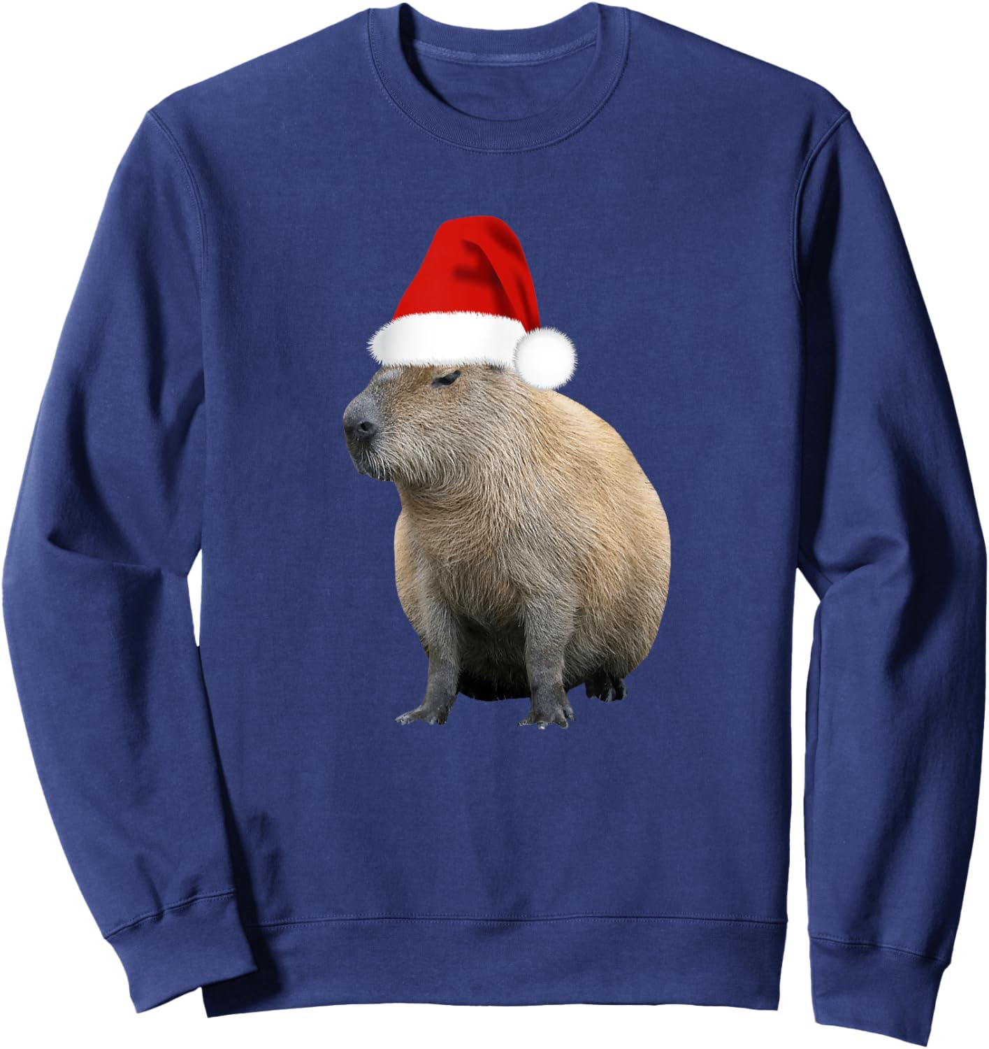 Christmas Capybara Santa Hat Sweatshirt - Sweatshirt | Navy