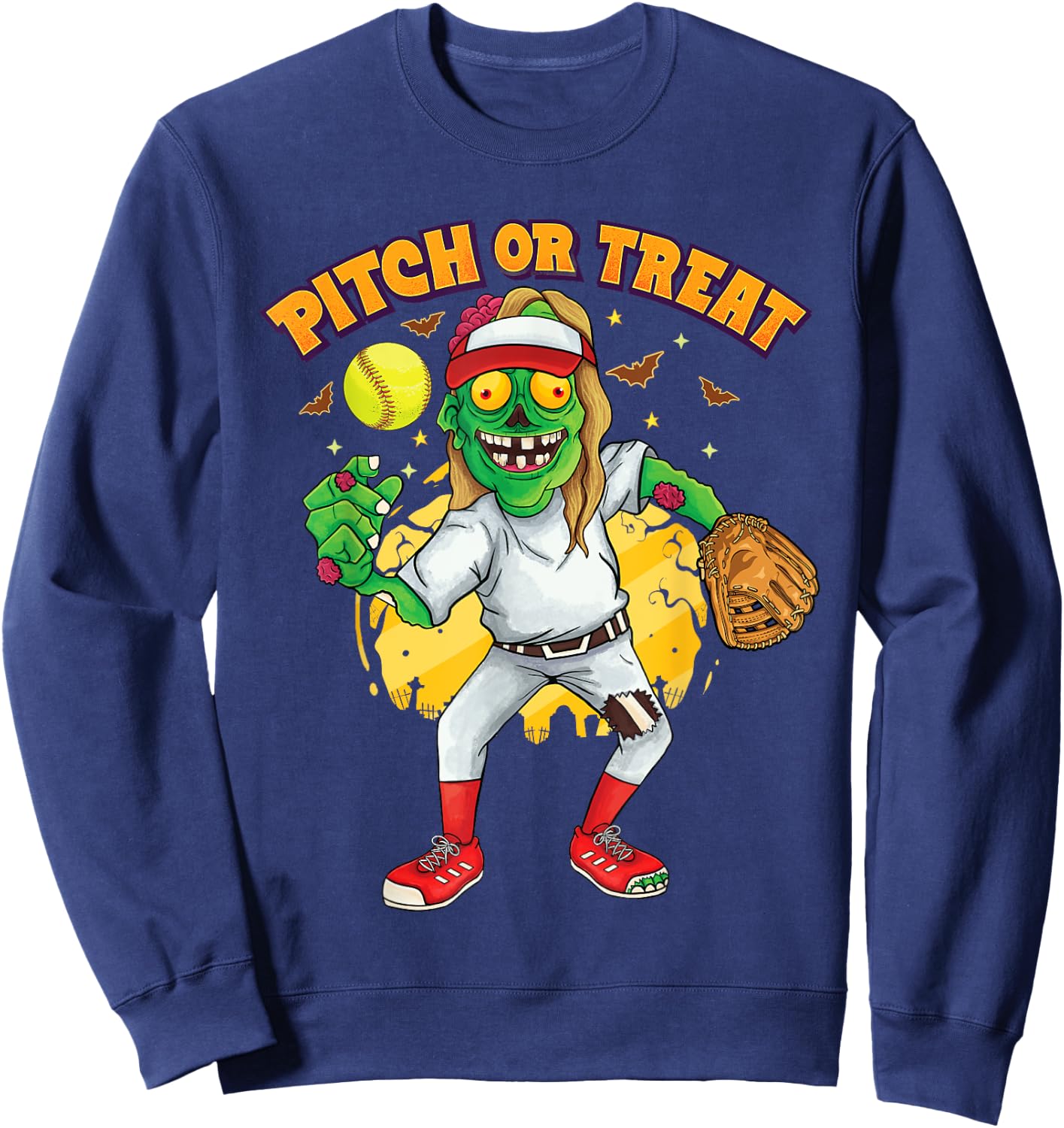 Zombie softball pitcher Girls Kids Teens Halloween Costume Sweatshirt - Sweatshirt | Navy