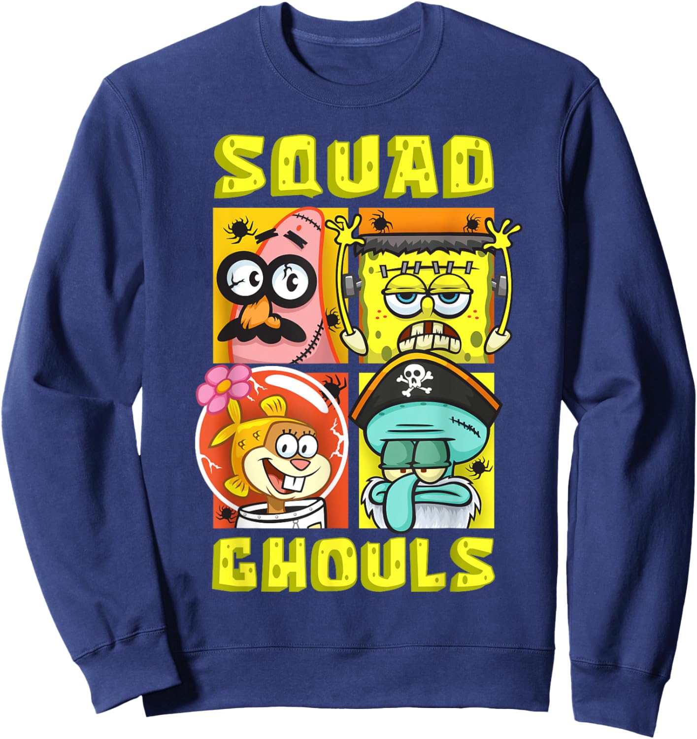 Mademark x SpongeBob SquarePants - SpongeBob Patrick Squidward Sandy Halloween Squad Ghouls Fun Sweatshirt - Sweatshirt | Navy