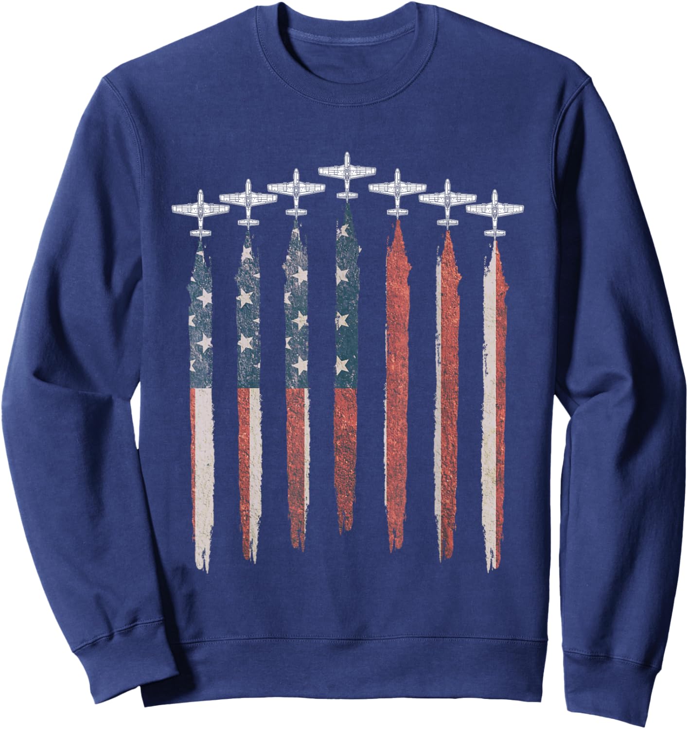 P51D Mustang WW2 Airplane USA Flag Plane P51 July 4th Sweatshirt - Sweatshirt | Navy