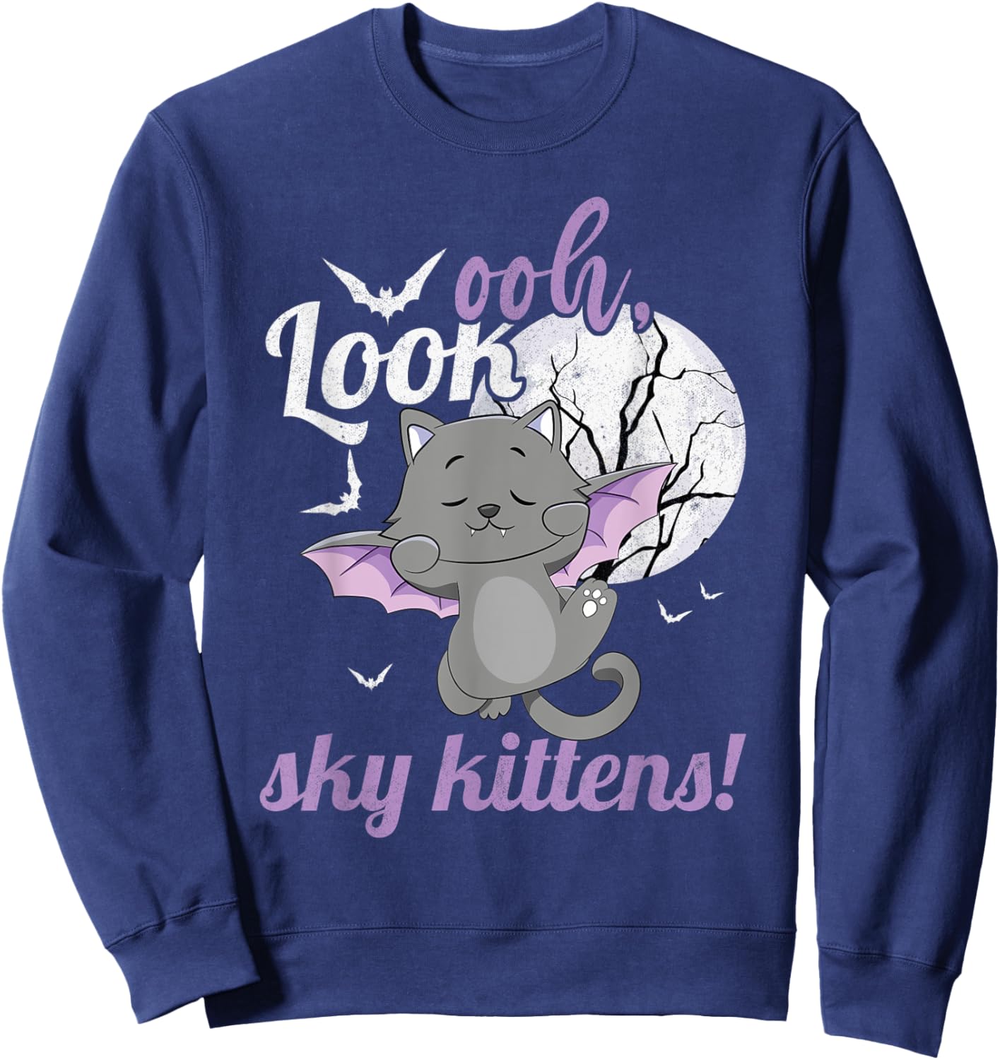 Oh Look Sky Kittens Funny Halloween Bat Cat Women Sweatshirt - Sweatshirt | Navy