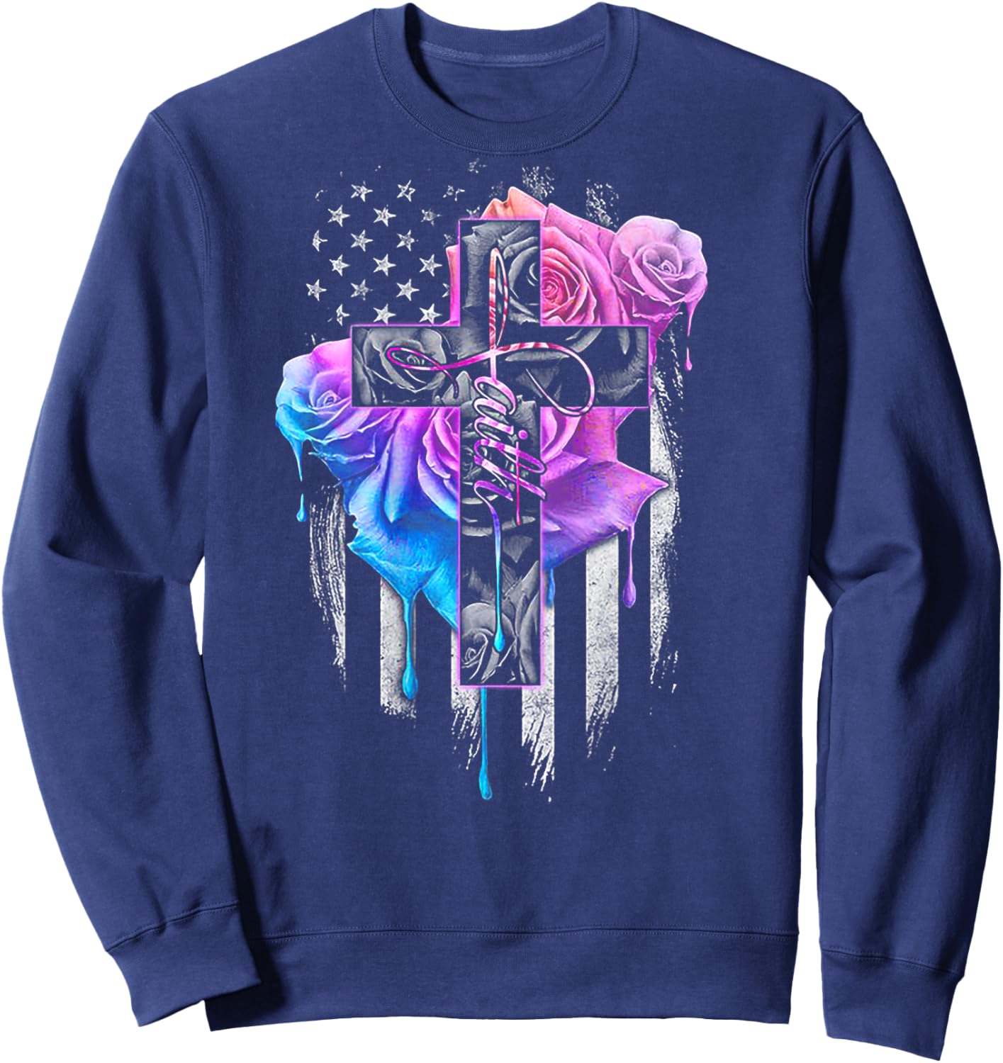 Faith Rose Watercolor Cross (on back) Sweatshirt - Sweatshirt | Navy