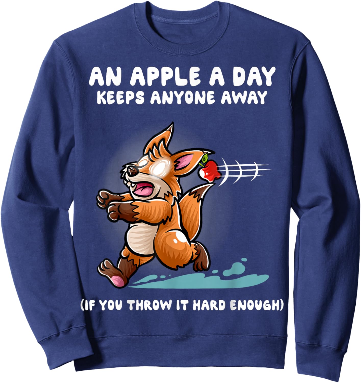 An Apple A Day Keeps Anyone Away Nerd Fox Funny Foxes Sweatshirt - Sweatshirt | Navy