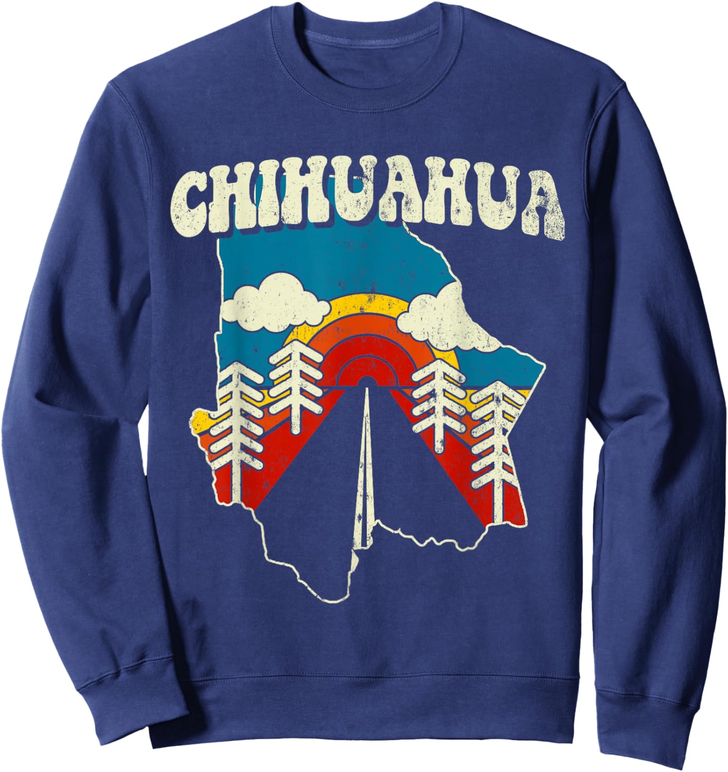 Chihuahua Vintage Mexican State Rainbow Mexico Retro 70s Map Sweatshirt - Sweatshirt | Navy