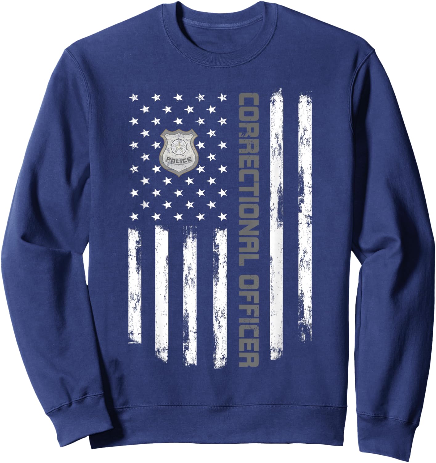 Correctional Officer Flag Graphic Thin Silver Line Matching Sweatshirt - Sweatshirt | Navy