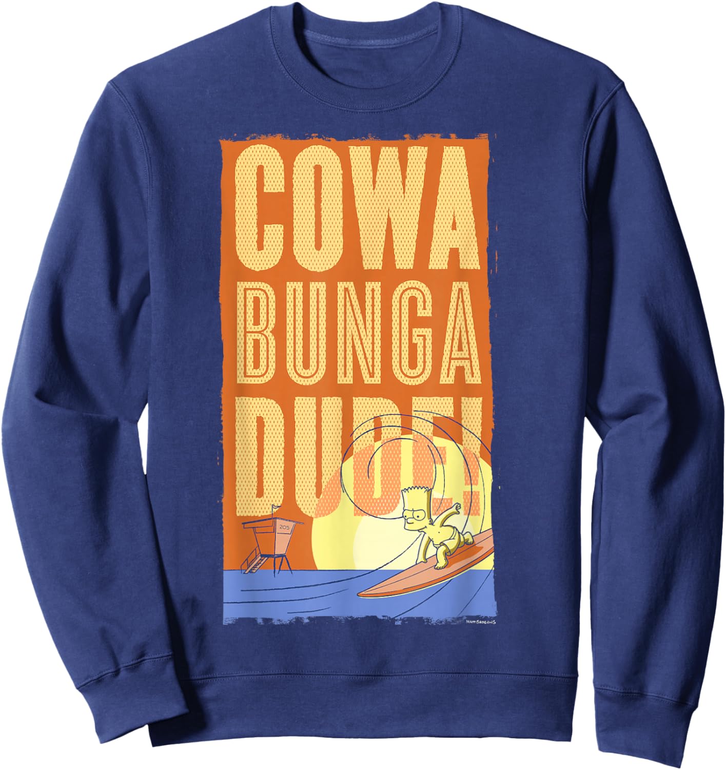 The Simpsons Bart Surfing Cowabunga Dude! Poster V2 Sweatshirt - Sweatshirt | Navy