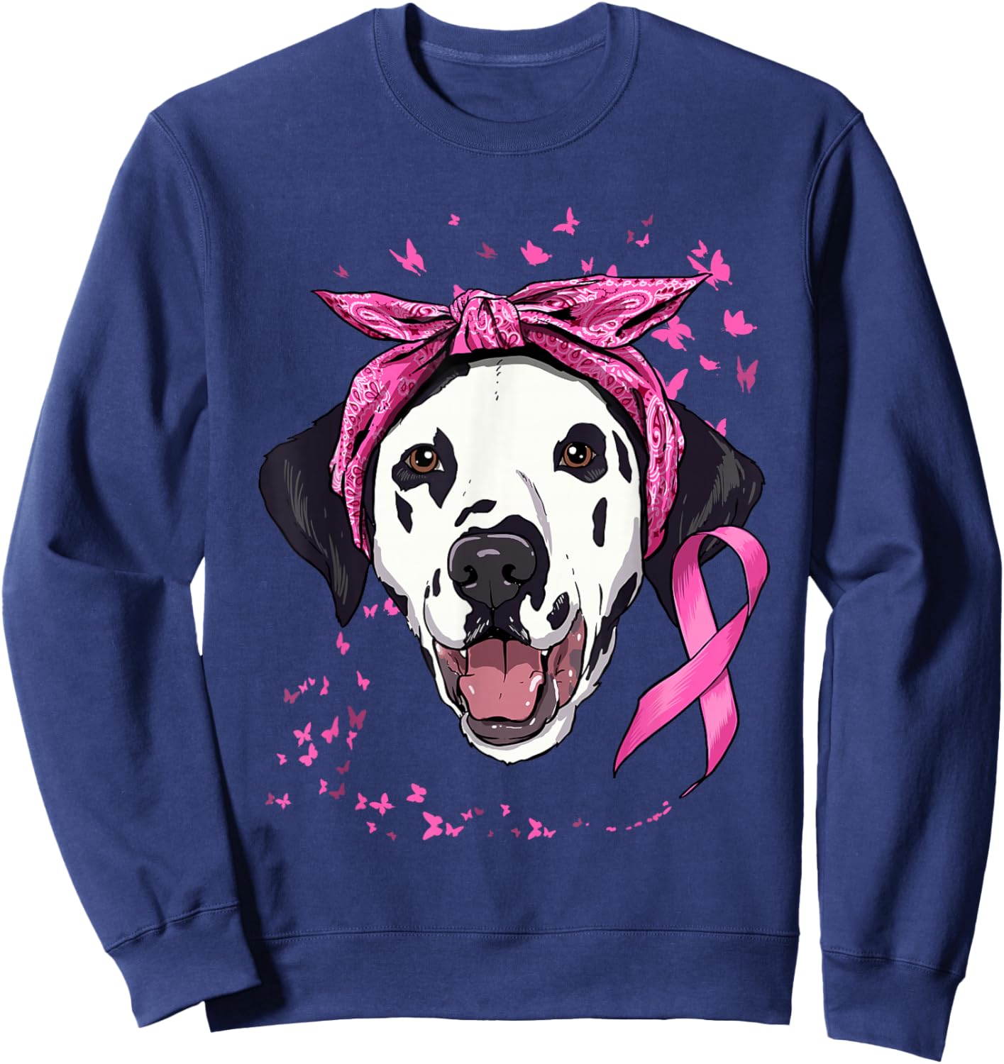 Dalmatian Pink Ribbon Breast Cancer Awareness Survivor Sweatshirt - Sweatshirt | Navy