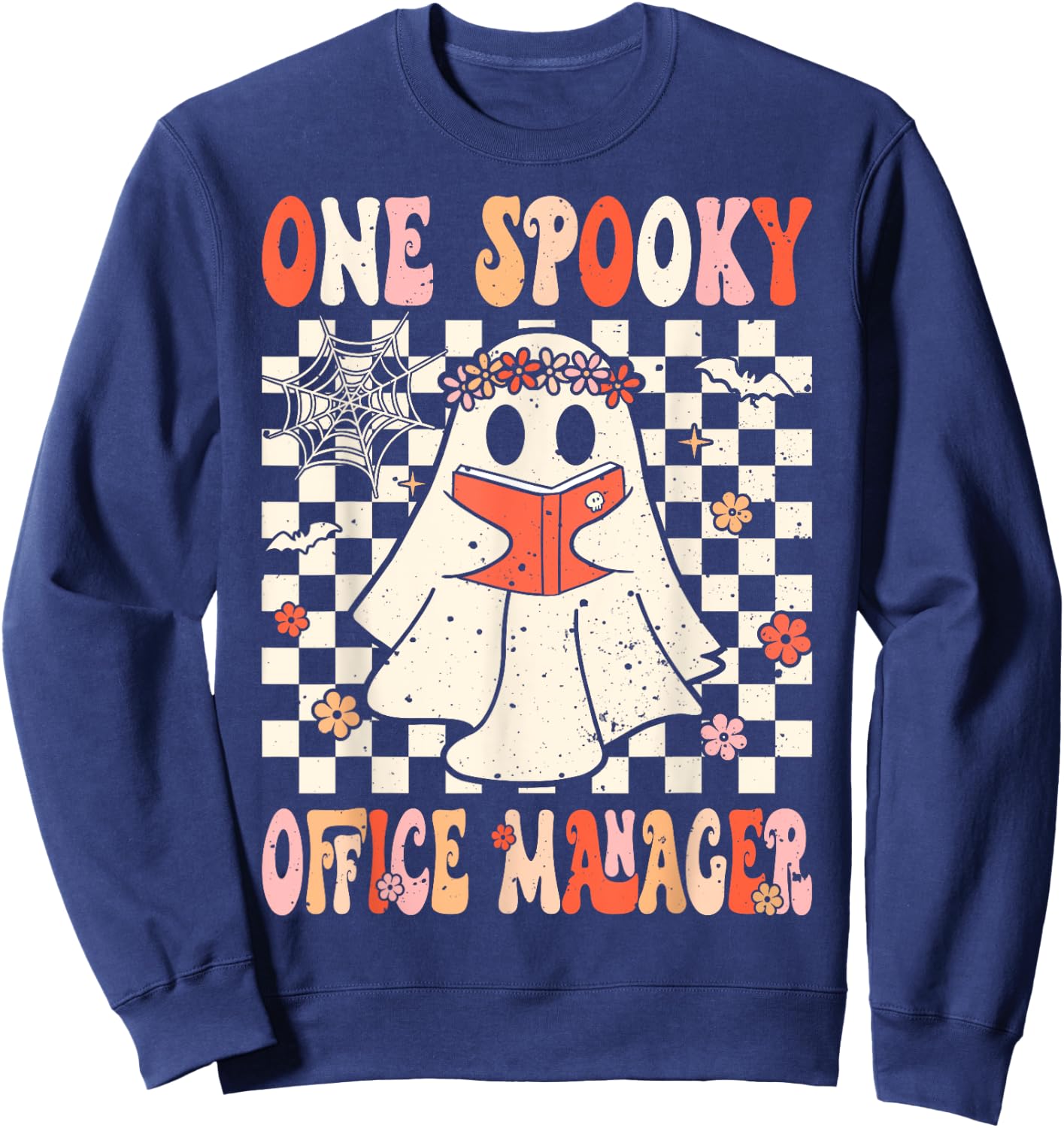 Groovy Boo School Office Manager Crew Ghost Women Halloween Sweatshirt - Sweatshirt | Navy