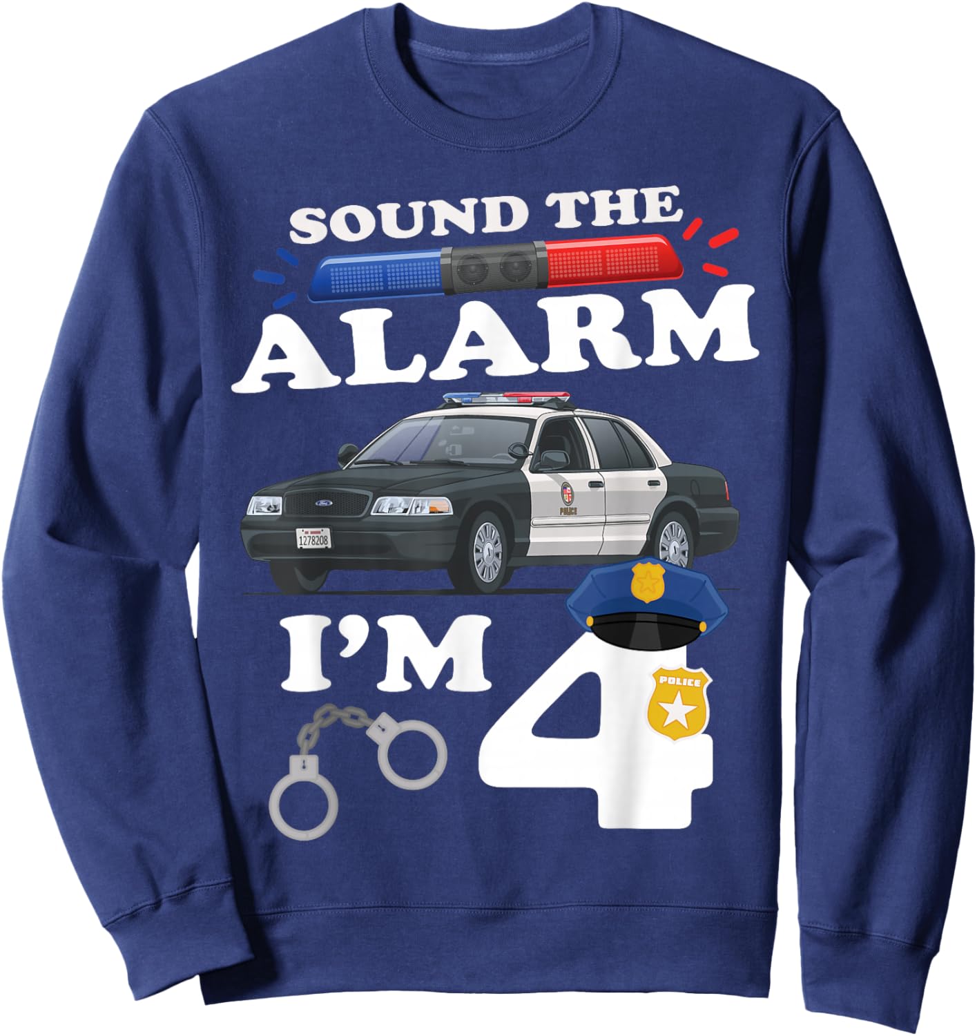 4 Year Old Cop Birthday Police Car 4th Birthday Police Theme Sweatshirt - Sweatshirt | Navy