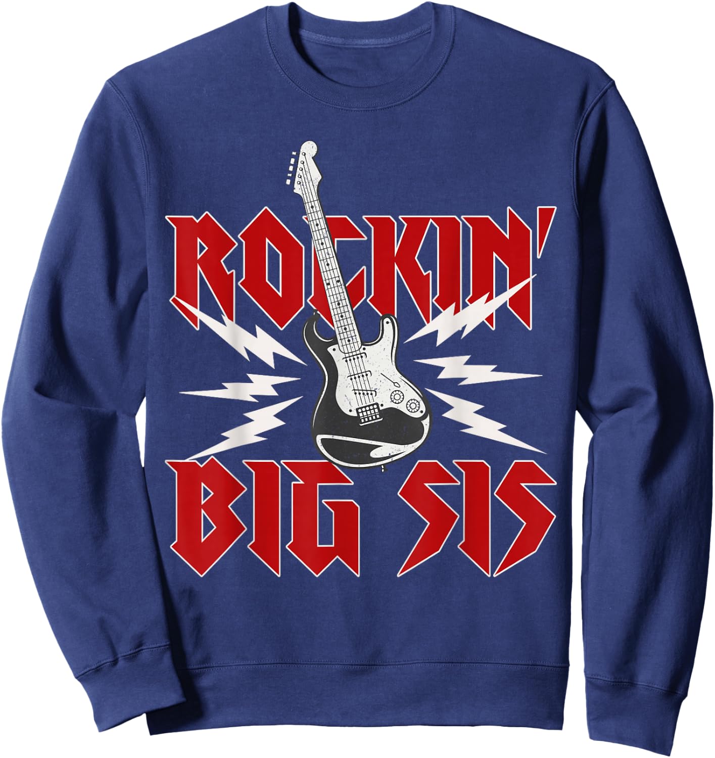 Big Sister Rockin One Birthday Family Matching Rock Guitar Sweatshirt - Sweatshirt | Navy
