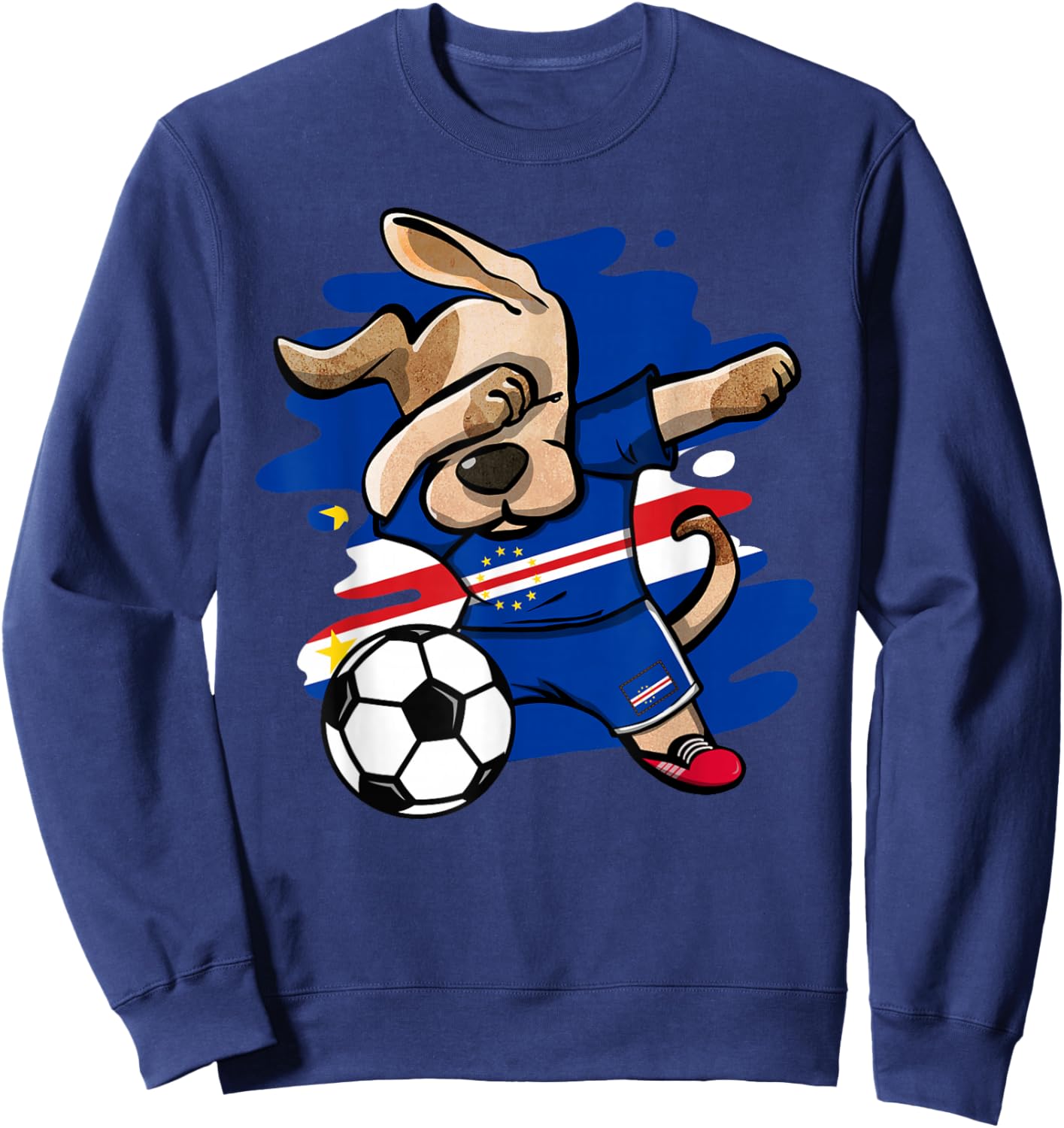Dabbing Dog Cape Verde Soccer Fans Jersey Cape Verdean Flag Men Women Kids Sweatshirt - Sweatshirt | Navy
