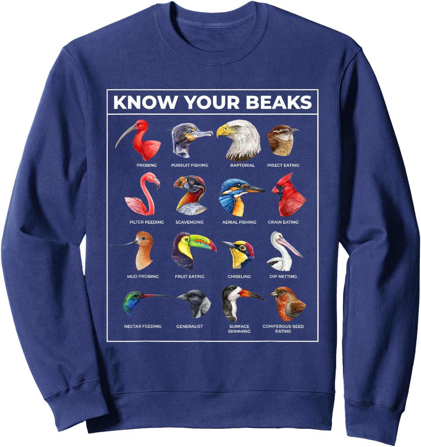 Know Your Beaks Types of Birds Shirt for Twitcher Sweatshirt - Sweatshirt | Navy