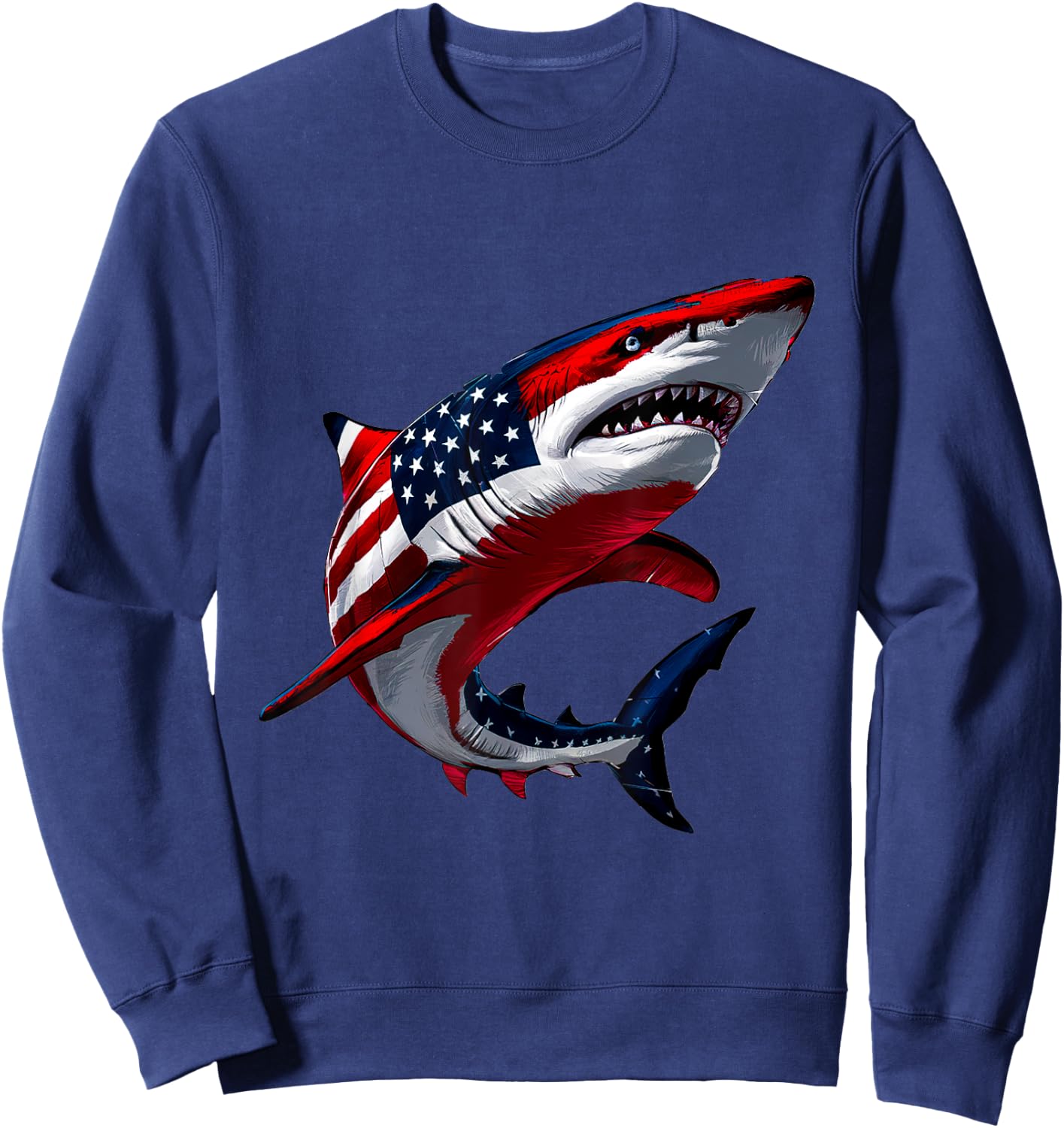 Shark USA Flag Patriotic 4th of July Men Boys Girls Kids Sweatshirt - Sweatshirt | Navy