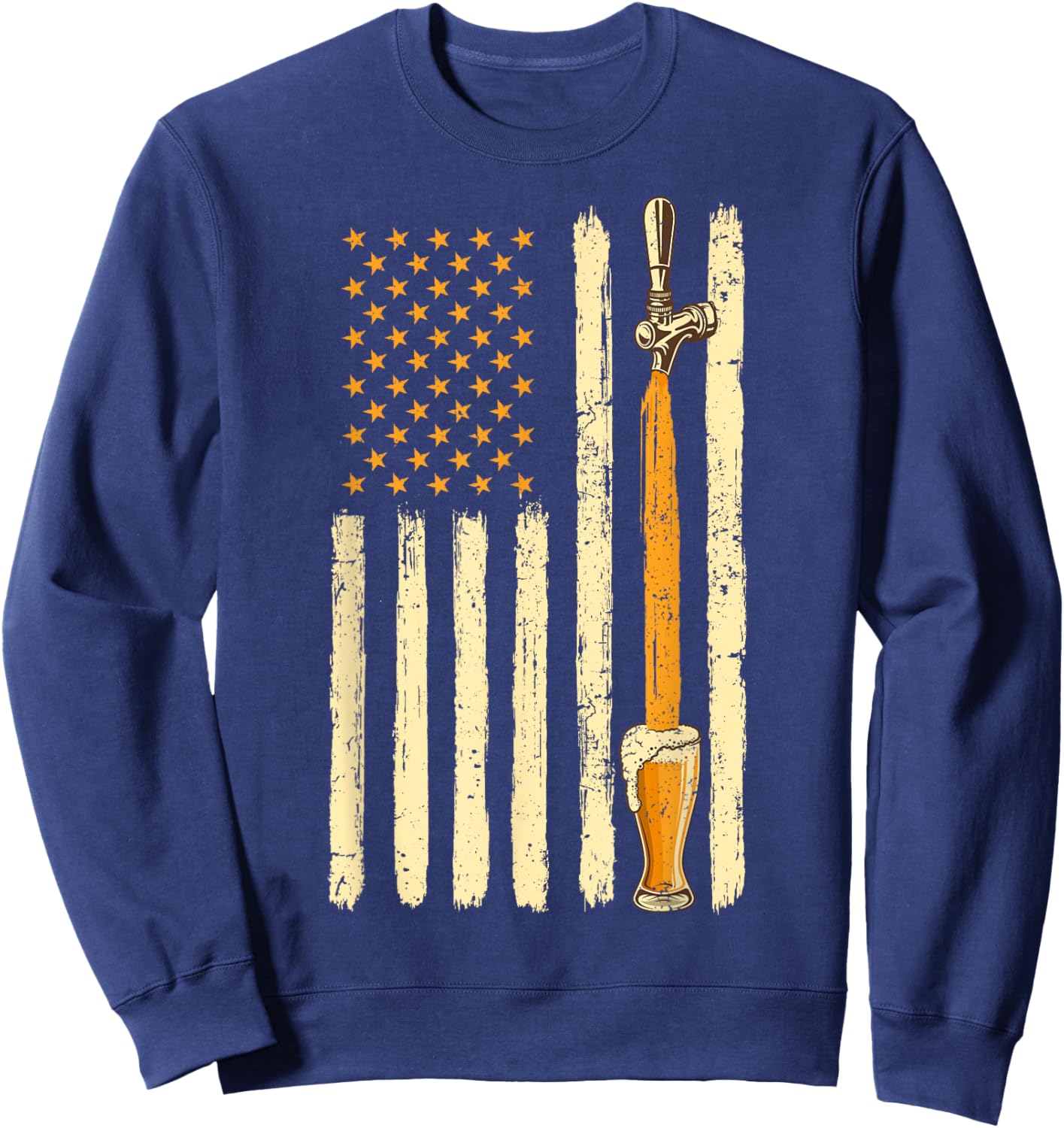 Craft Beer Tap Distressed American Flag Patriotic Alcohol Sweatshirt - Sweatshirt | Navy