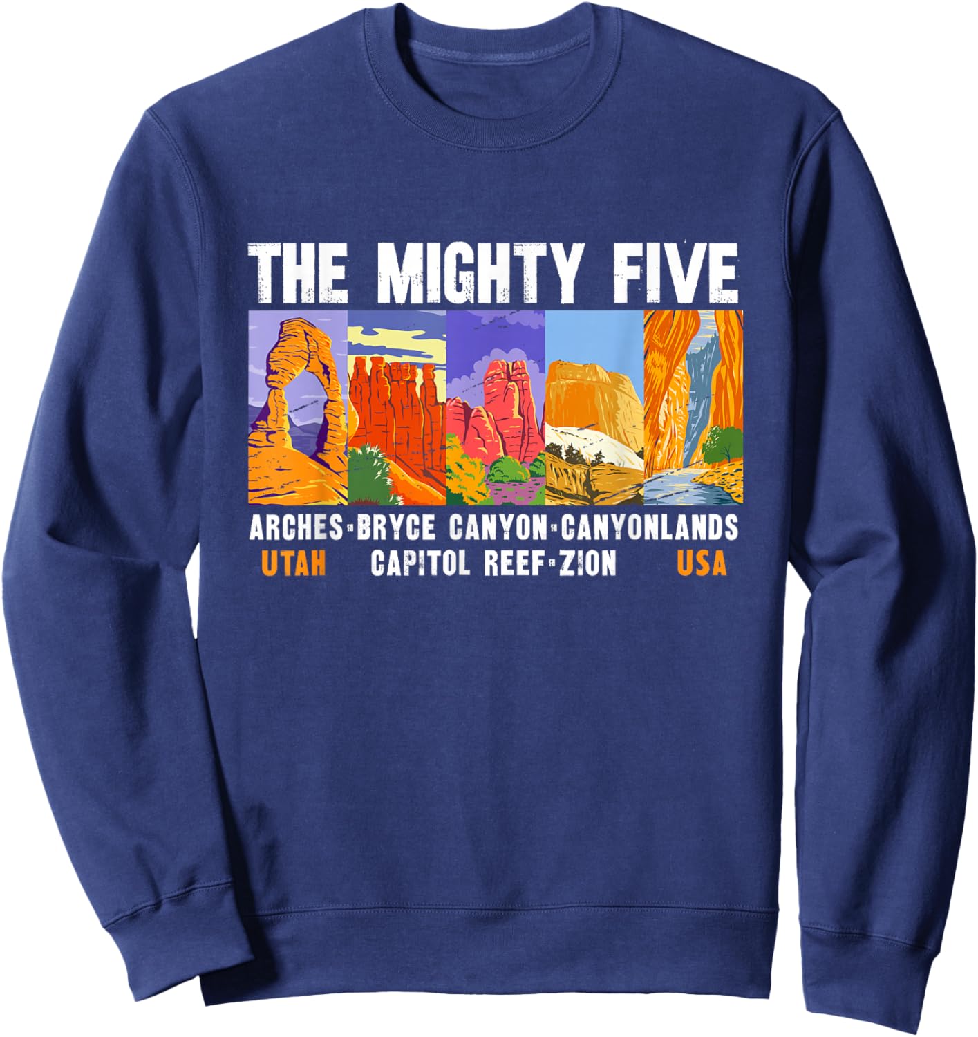 Mighty Five Utah National Parks Distressed Vintage Sweatshirt - Sweatshirt | Navy