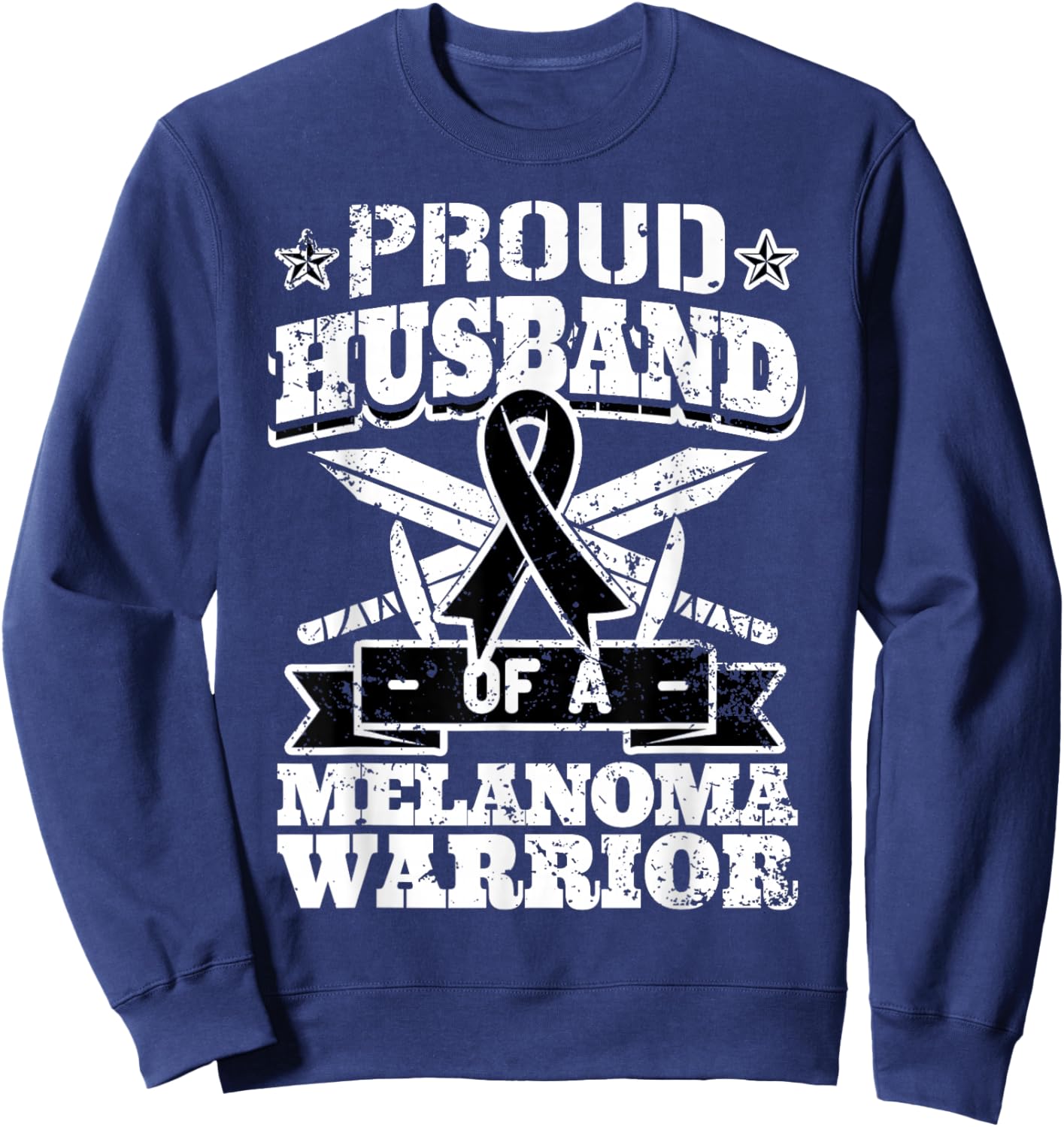Proud Husband Of A Melanoma Warrior Skin Cancer Awareness Sweatshirt - Sweatshirt | Navy