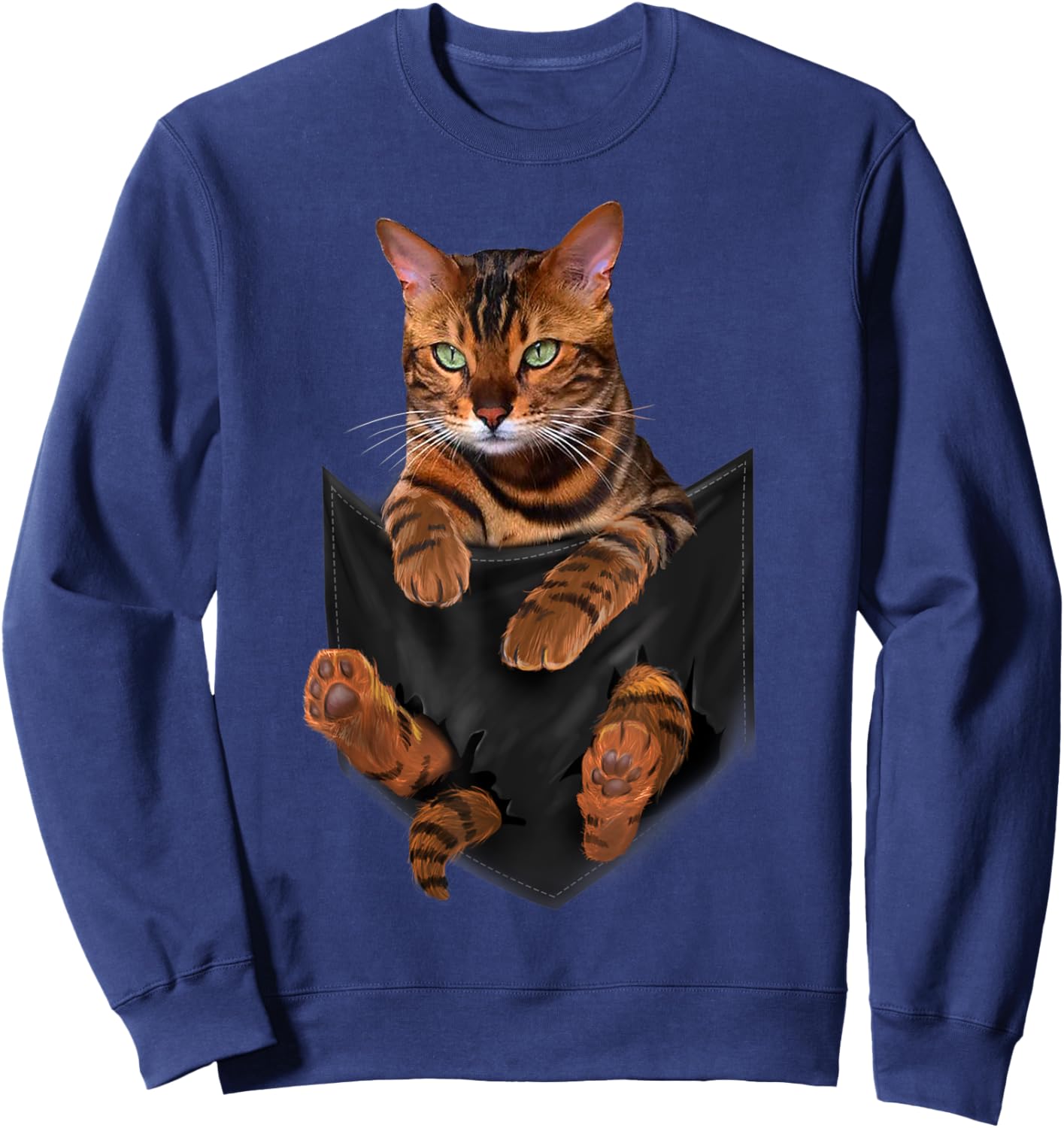 Cat Tiger-Print in Pocket Cats Shirt Gifts Men Women Kids Sweatshirt - Sweatshirt | Navy