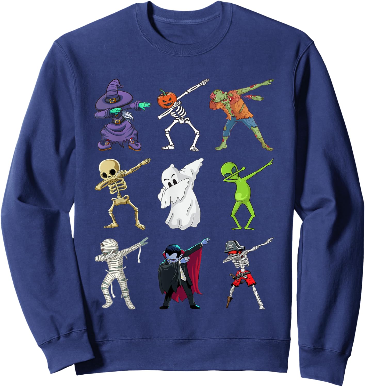 Halloween Dabbing Skeleton Witch Vampire Mummy Zombie Pirate Sweatshirt - Sweatshirt | Navy