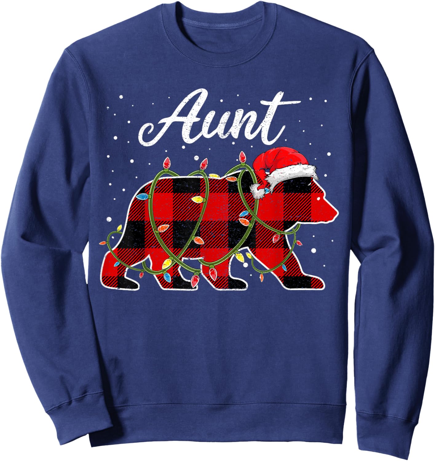 Aunt Bear Shirt, Red Buffalo Plaid Auntie Bear Pajama Sweatshirt - Sweatshirt | Navy