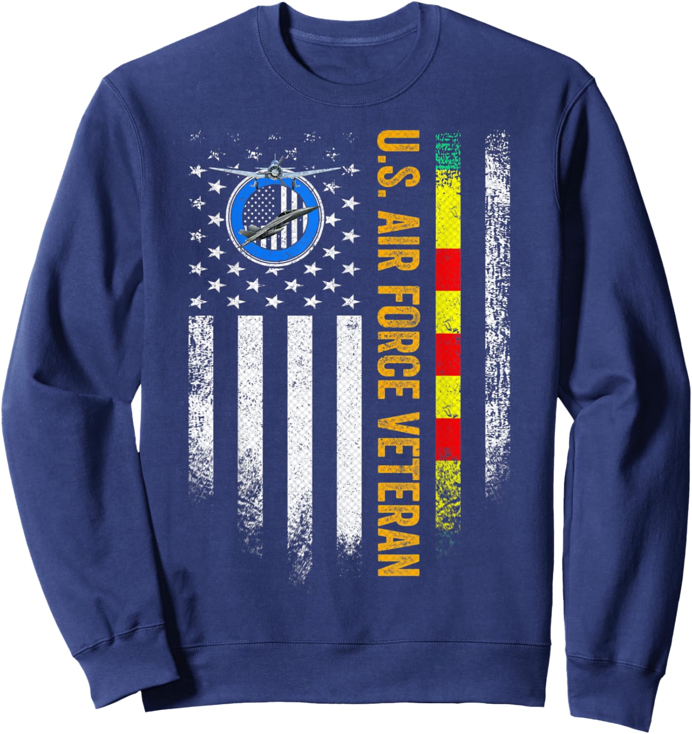Vintage USA American Flag Proud US Air Force Vietnam Veteran Sweatshirt - Sweatshirt | Navy