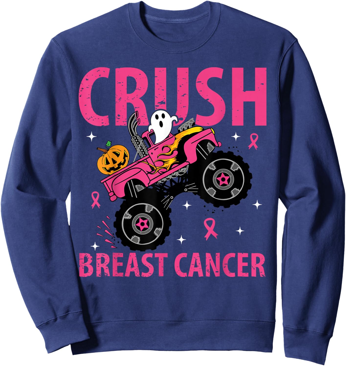 Crush Breast Cancer Awareness Monster Truck Halloween kids Sweatshirt - Sweatshirt | Navy