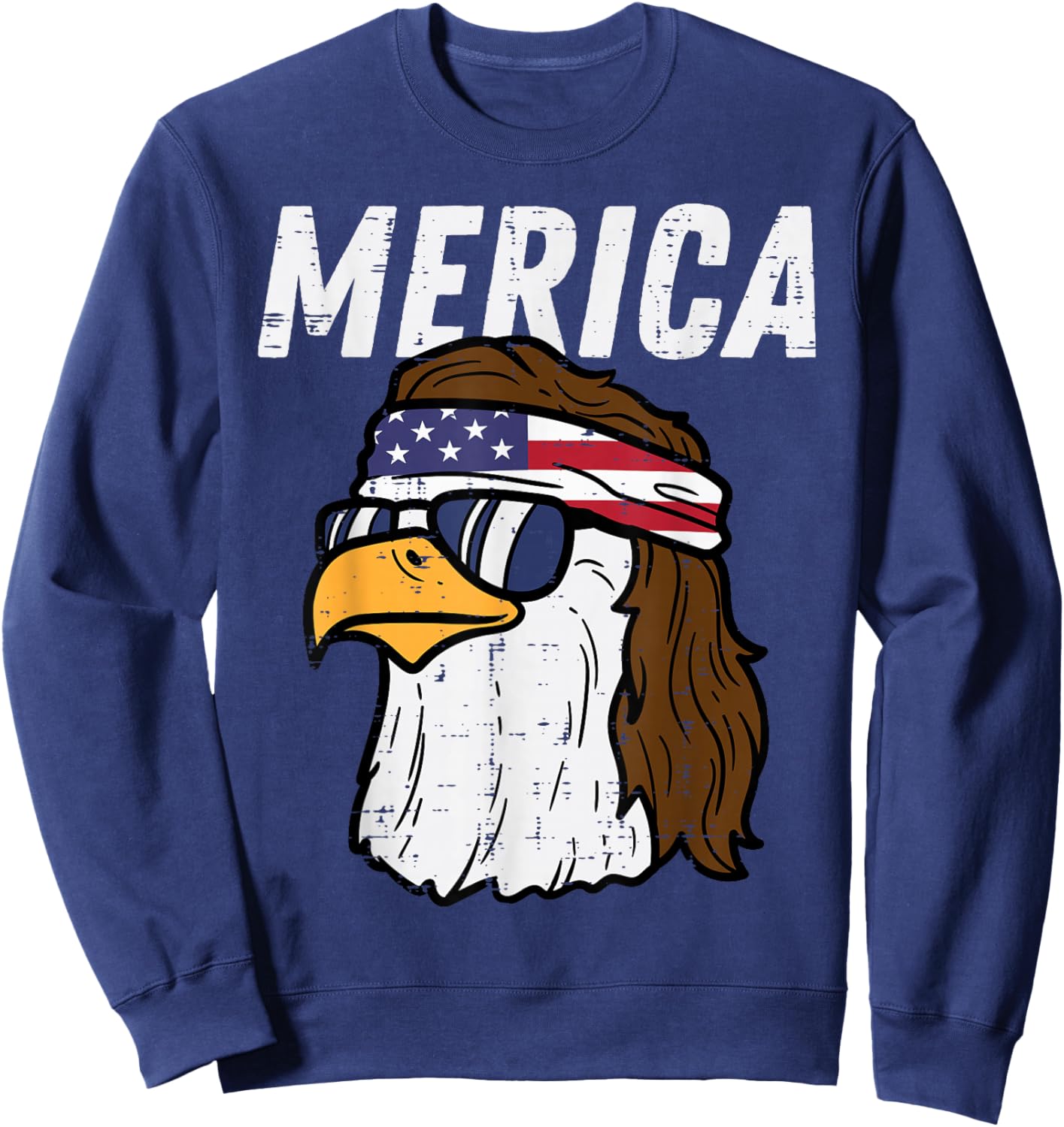 Merica Bald Eagle Mullet Sunglasses Fourth July 4th Patriot Women Kids Men Sweatshirt - Sweatshirt | Navy