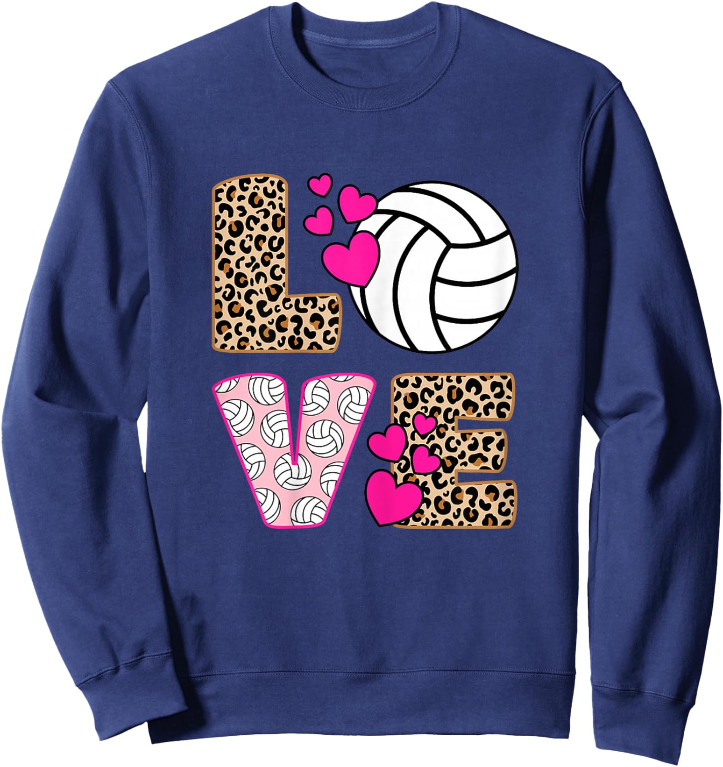 Cute Love Volleyball Leopard Print Women Girls Volleyball Sweatshirt - Sweatshirt | Navy