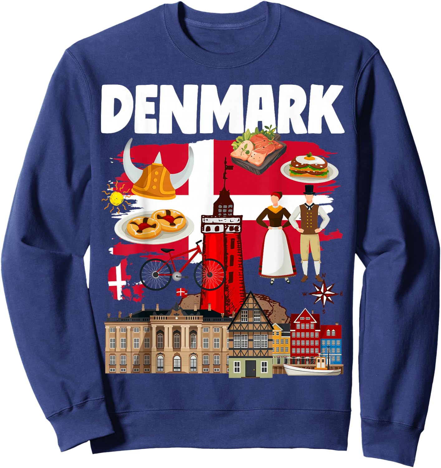 Denmark Flag Outfit Idea For Kids Danish Flag & Danish Food Sweatshirt - Sweatshirt | Navy