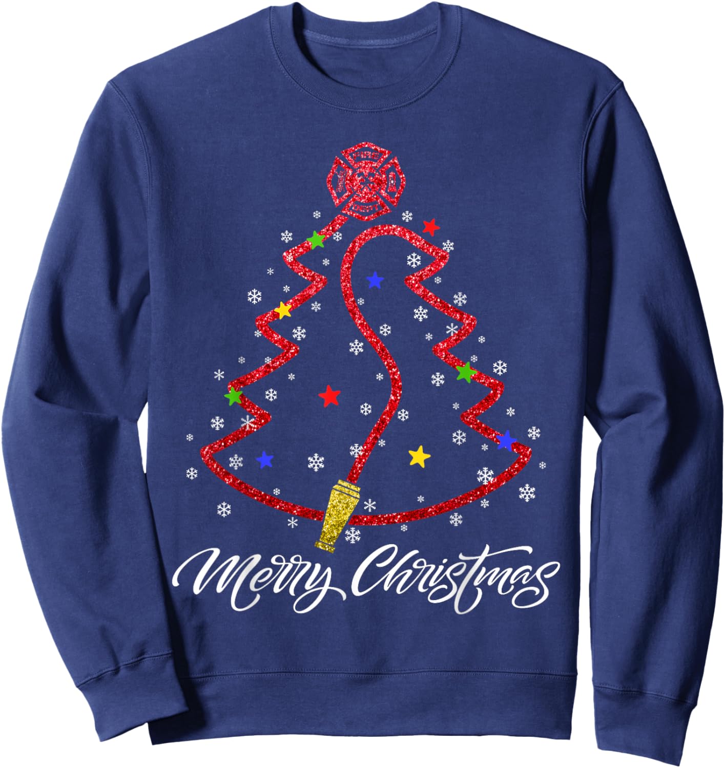 Merry Christmas Firefighter Christmas Tree Fire Department Sweatshirt - Sweatshirt | Navy